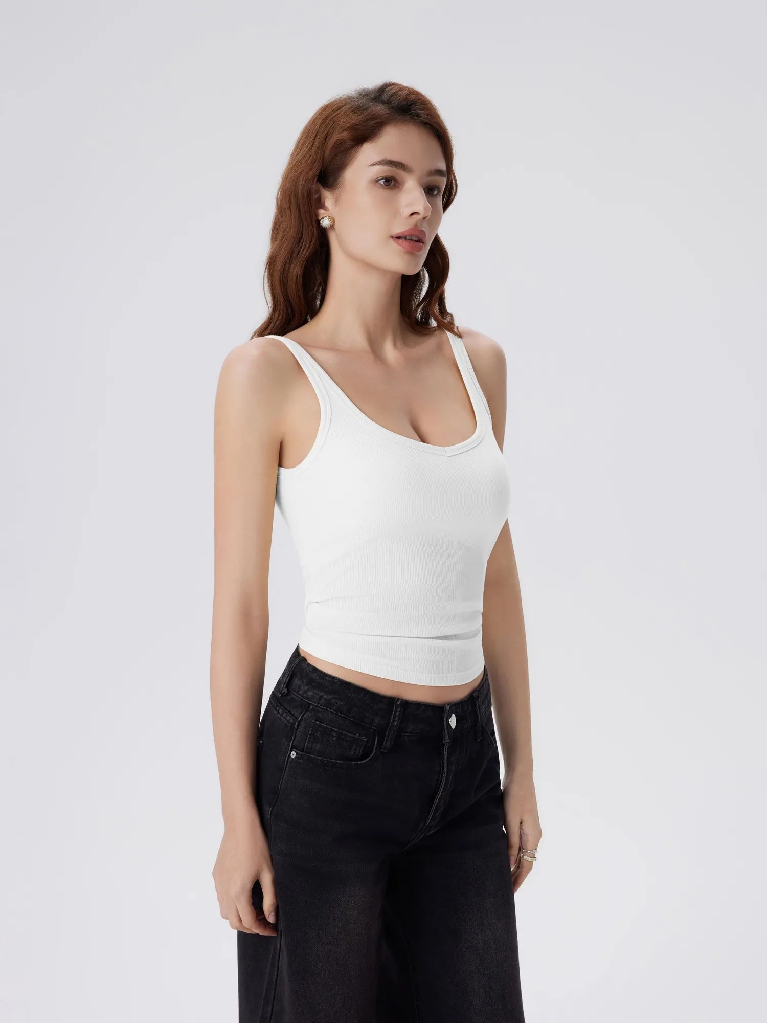 Cotton Ribbed Padded V Neck Tank Top-SUUKSESS-SUUKSESS
