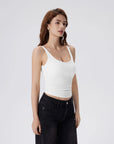 Cotton Ribbed Padded V Neck Tank Top-SUUKSESS-SUUKSESS