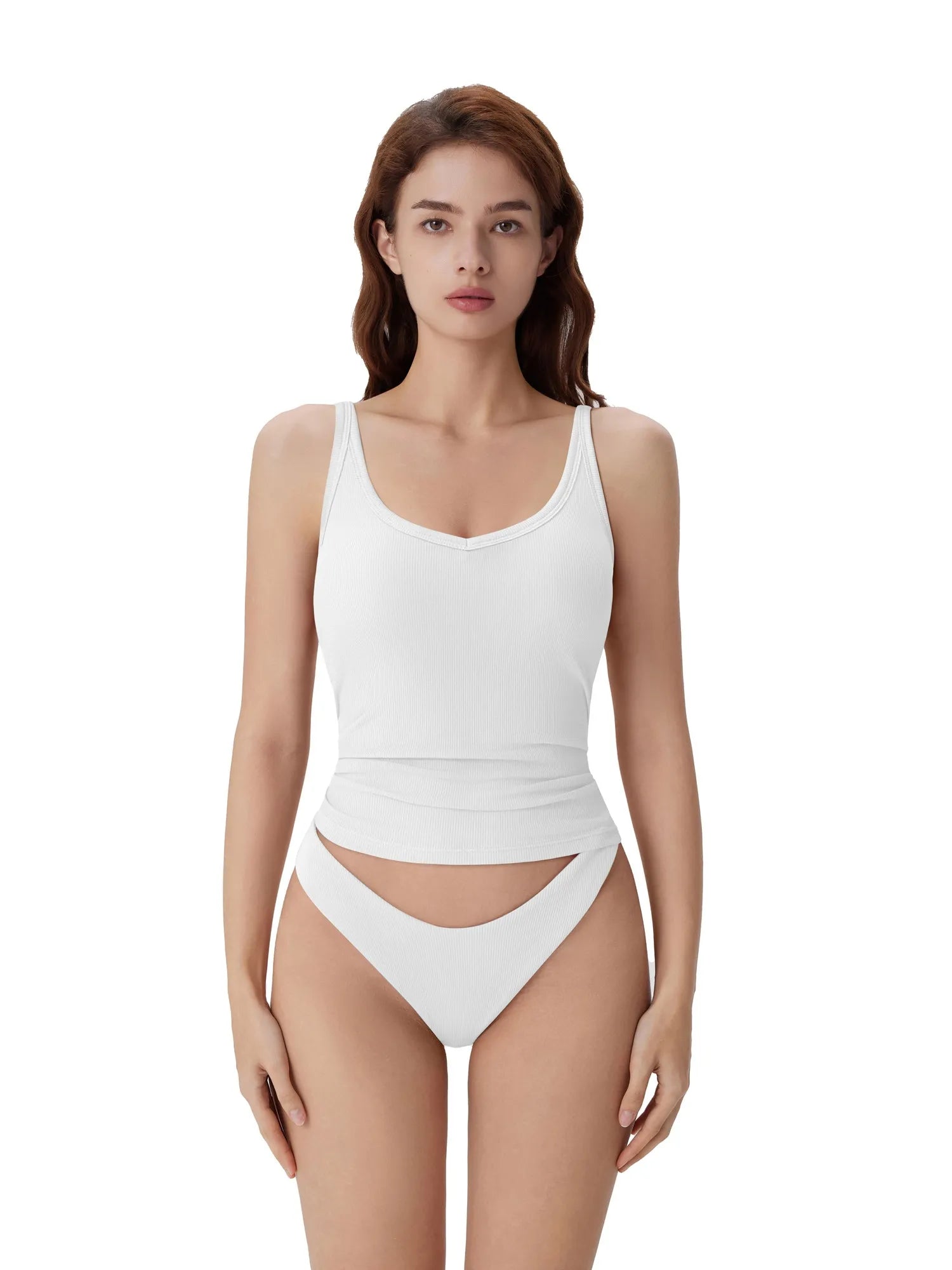 Cotton Ribbed Padded V Neck Tank Top-SUUKSESS-SUUKSESS