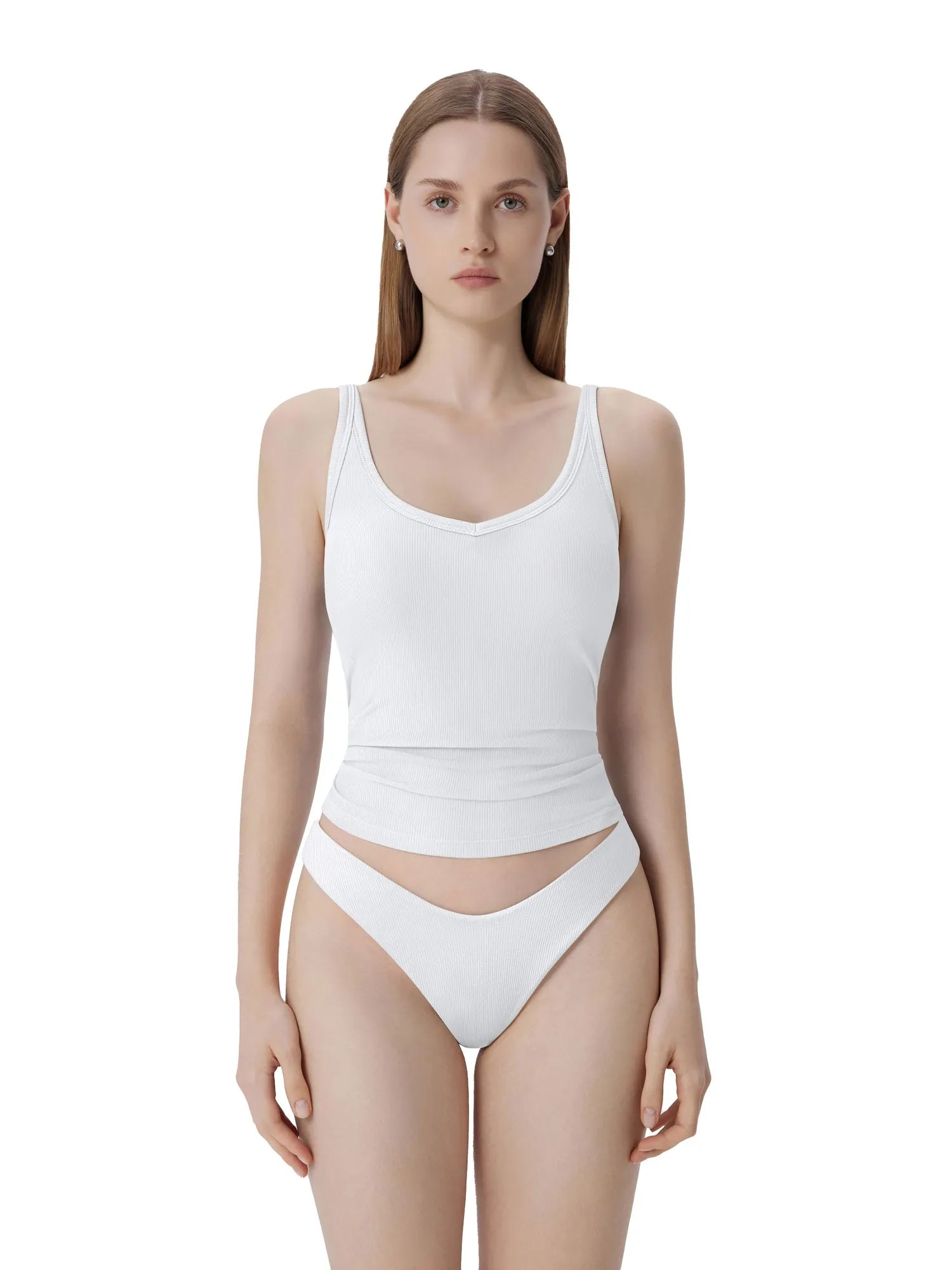 Cotton Ribbed Padded V Neck Tank Top-SUUKSESS-SUUKSESS