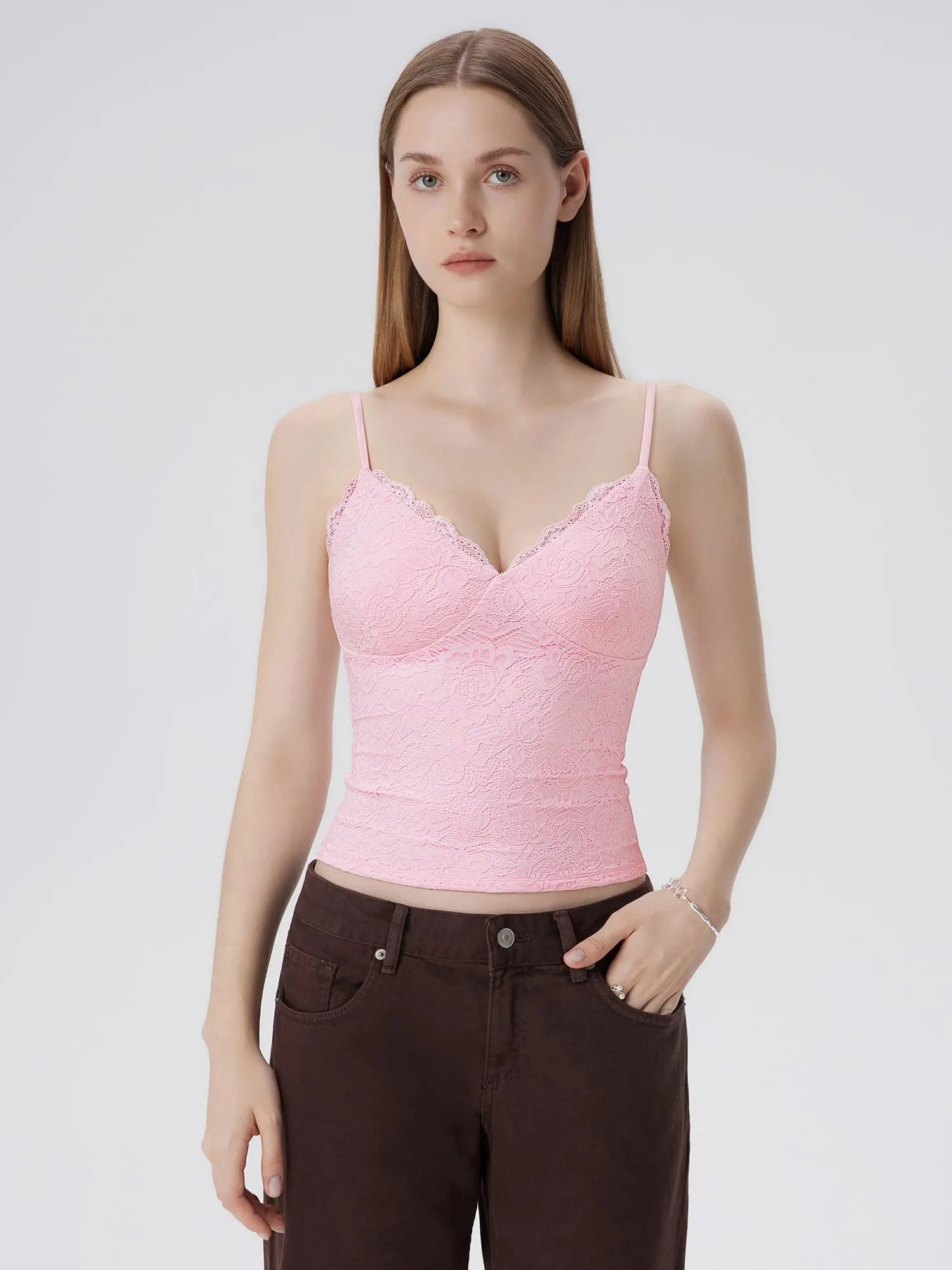 Lace Lined V Neck Y2k Tank Top-SUUKSESS-Pink-XS-SUUKSESS