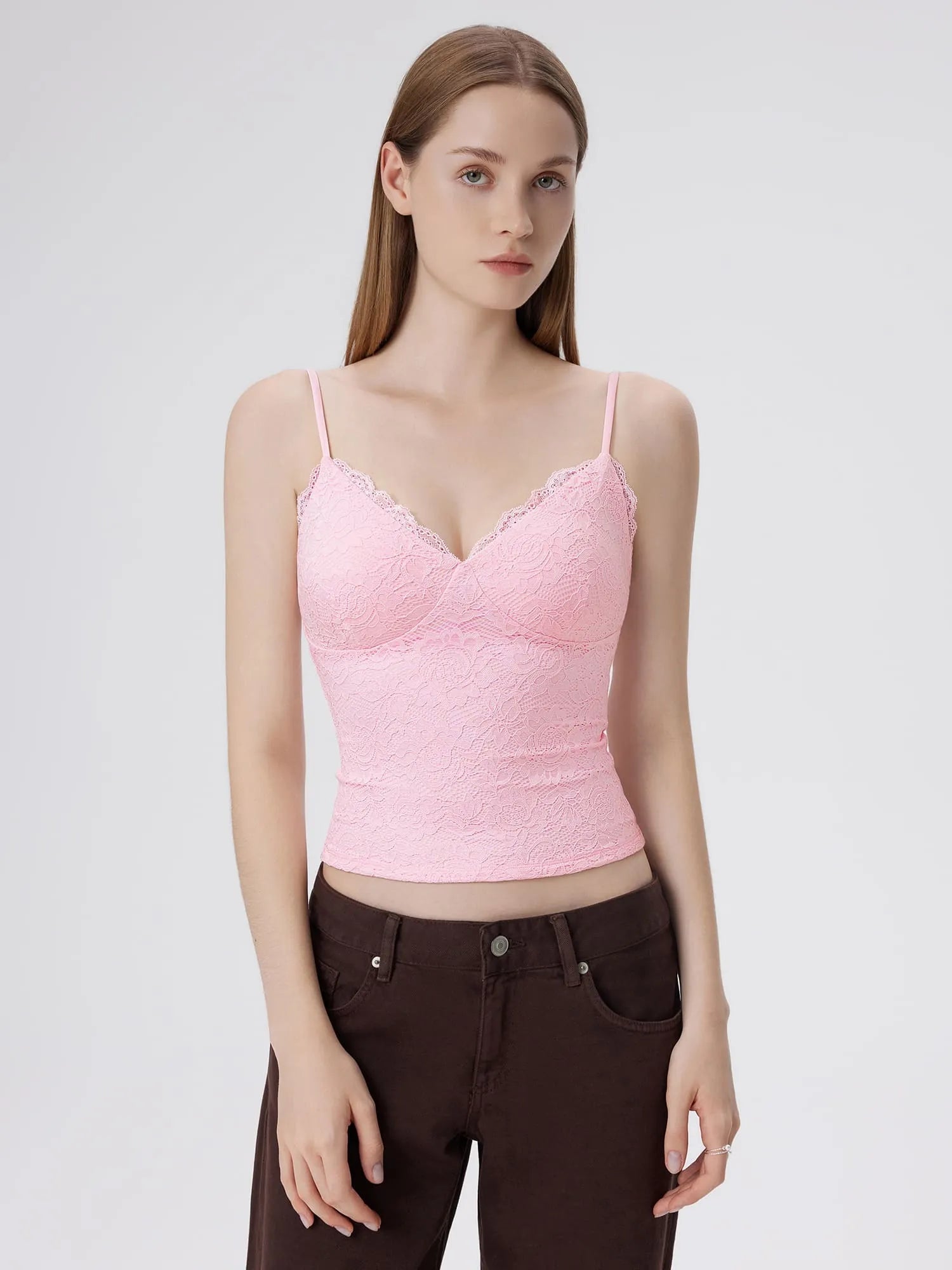 Lace Lined V Neck Y2k Tank Top-SUUKSESS-SUUKSESS