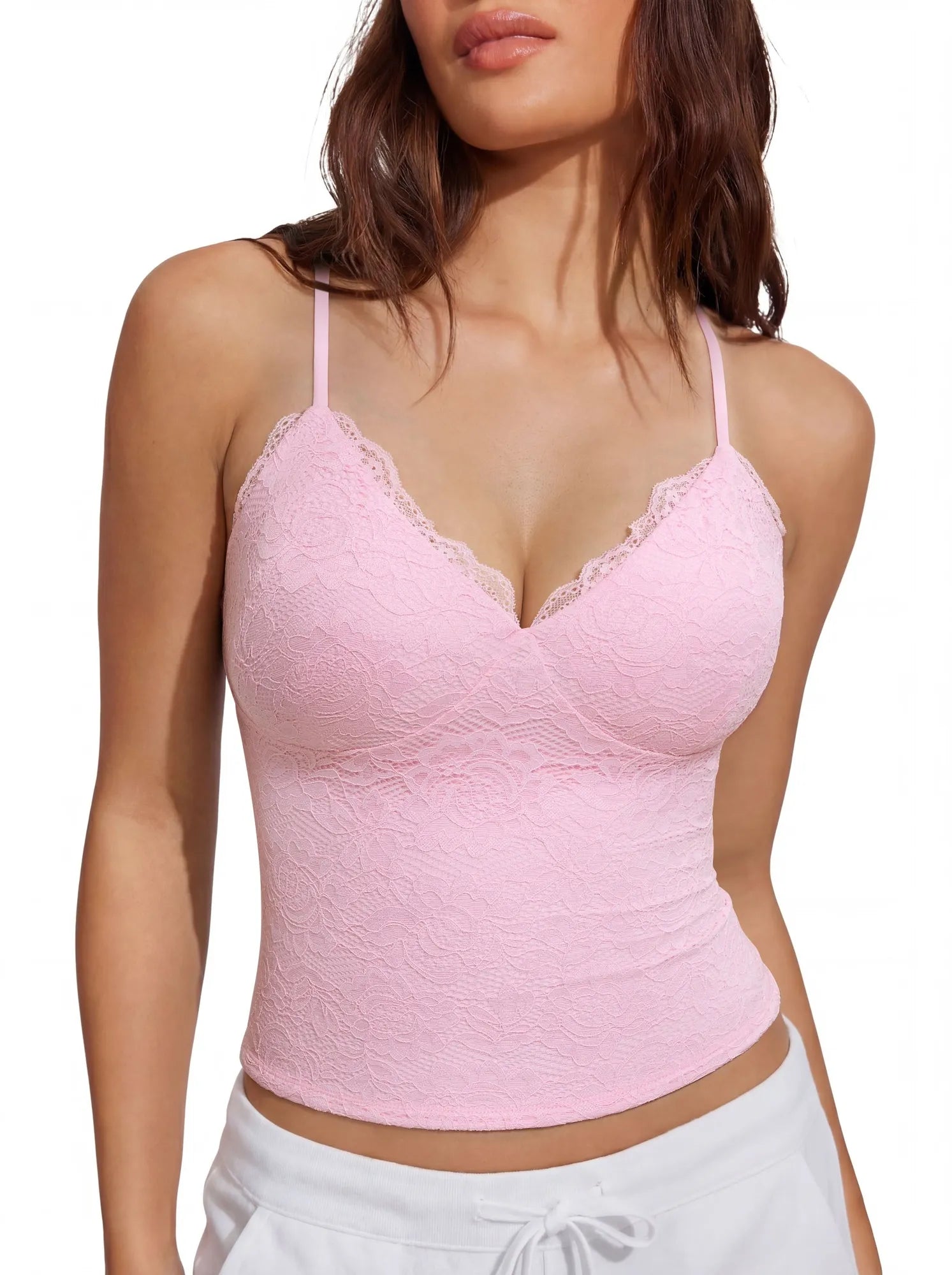 Lace Lined V Neck Y2k Tank Top-SUUKSESS-SUUKSESS