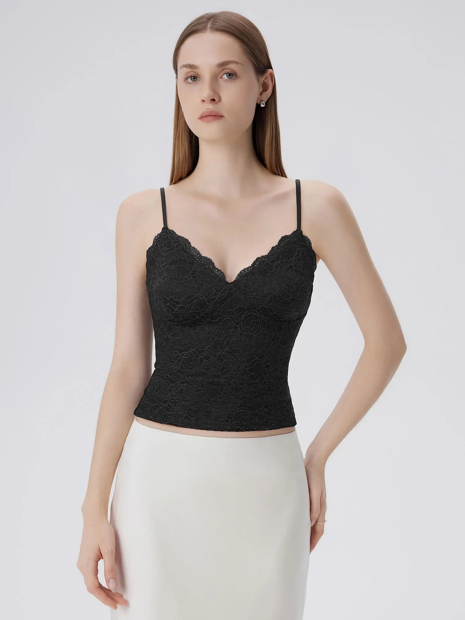 Lace Lined V Neck Y2k Tank Top-SUUKSESS-Black-XS-SUUKSESS