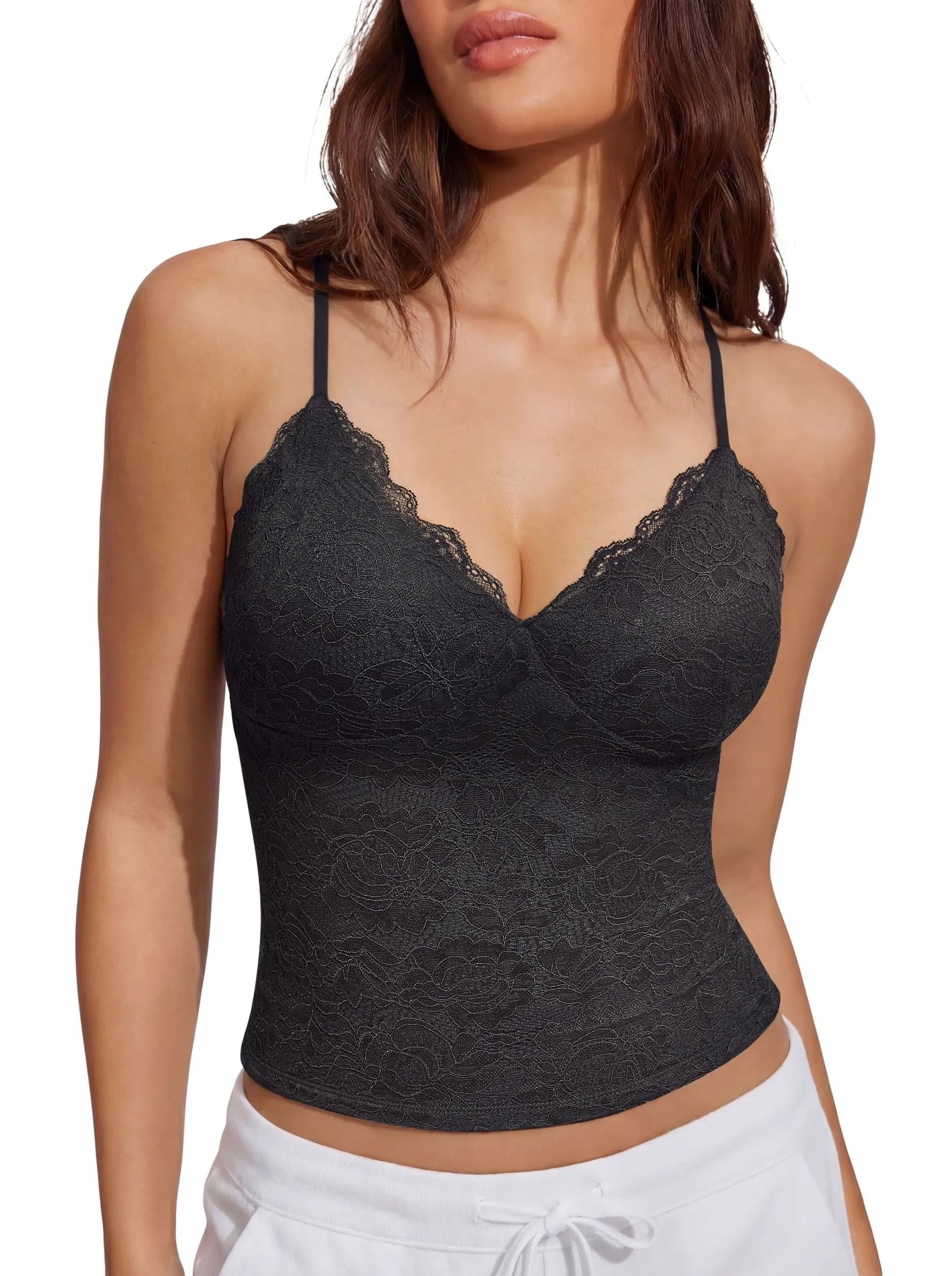 Lace Lined V Neck Y2k Tank Top-SUUKSESS-SUUKSESS