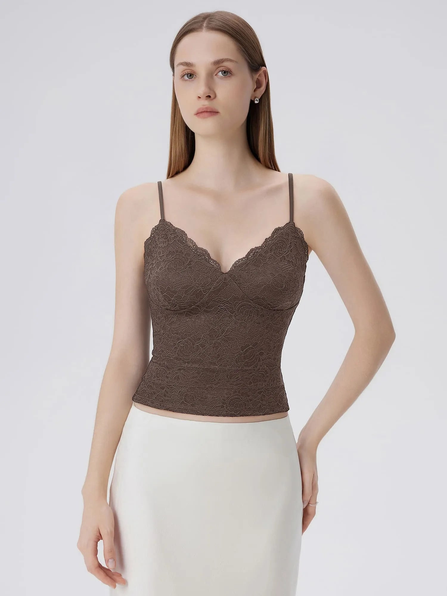 Lace Lined V Neck Y2k Tank Top-SUUKSESS-Brown-XS-SUUKSESS