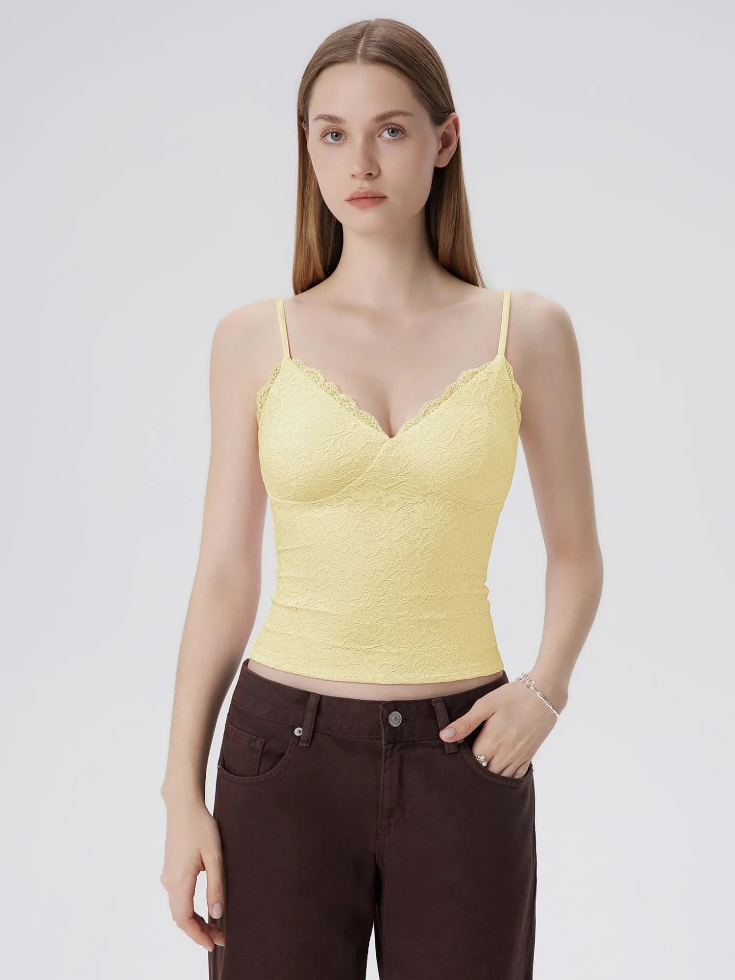 Lace Lined V Neck Y2k Tank Top-SUUKSESS-Yellow-XS-SUUKSESS