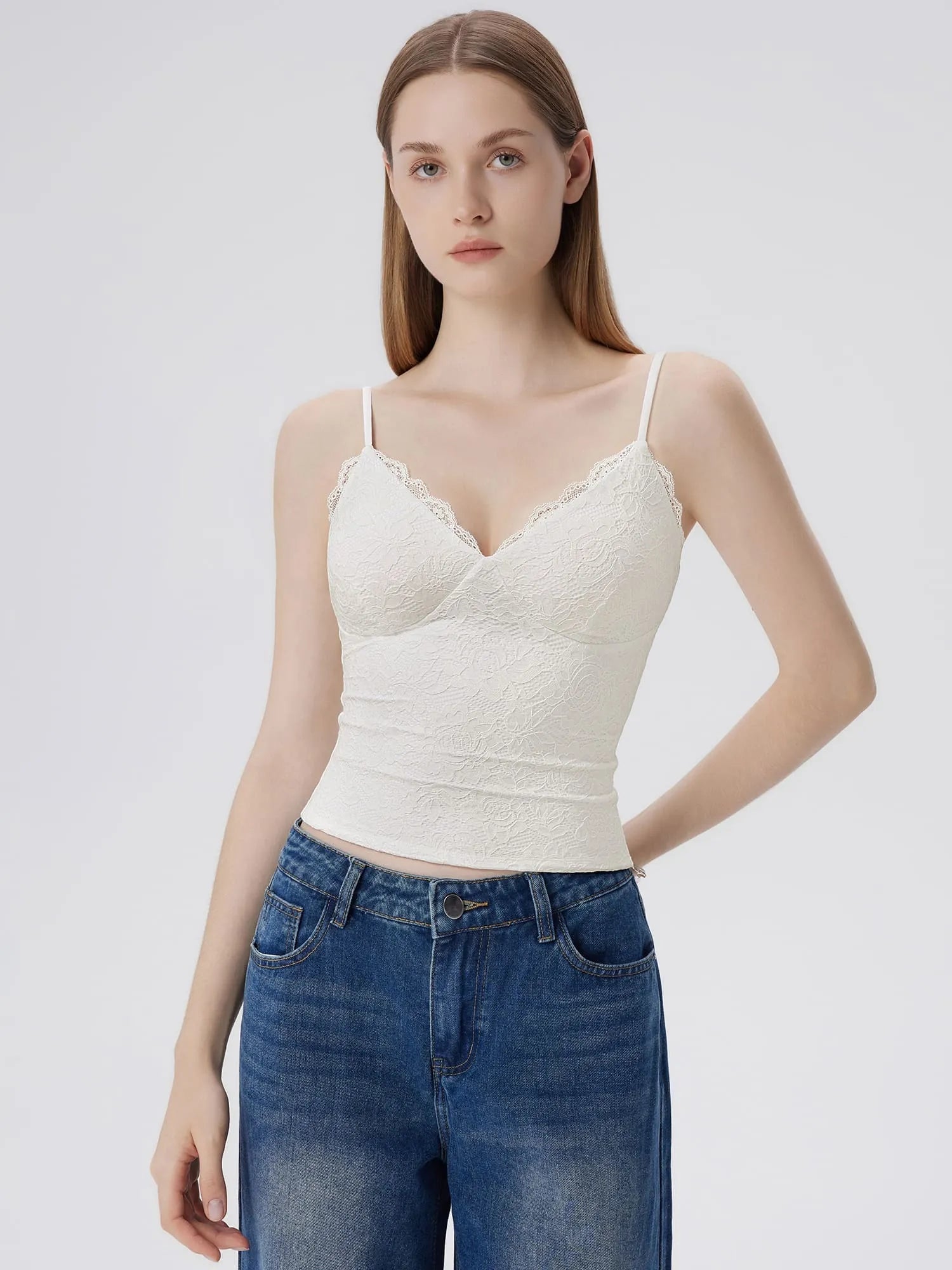 Lace Lined V Neck Y2k Tank Top-SUUKSESS-White-XS-SUUKSESS