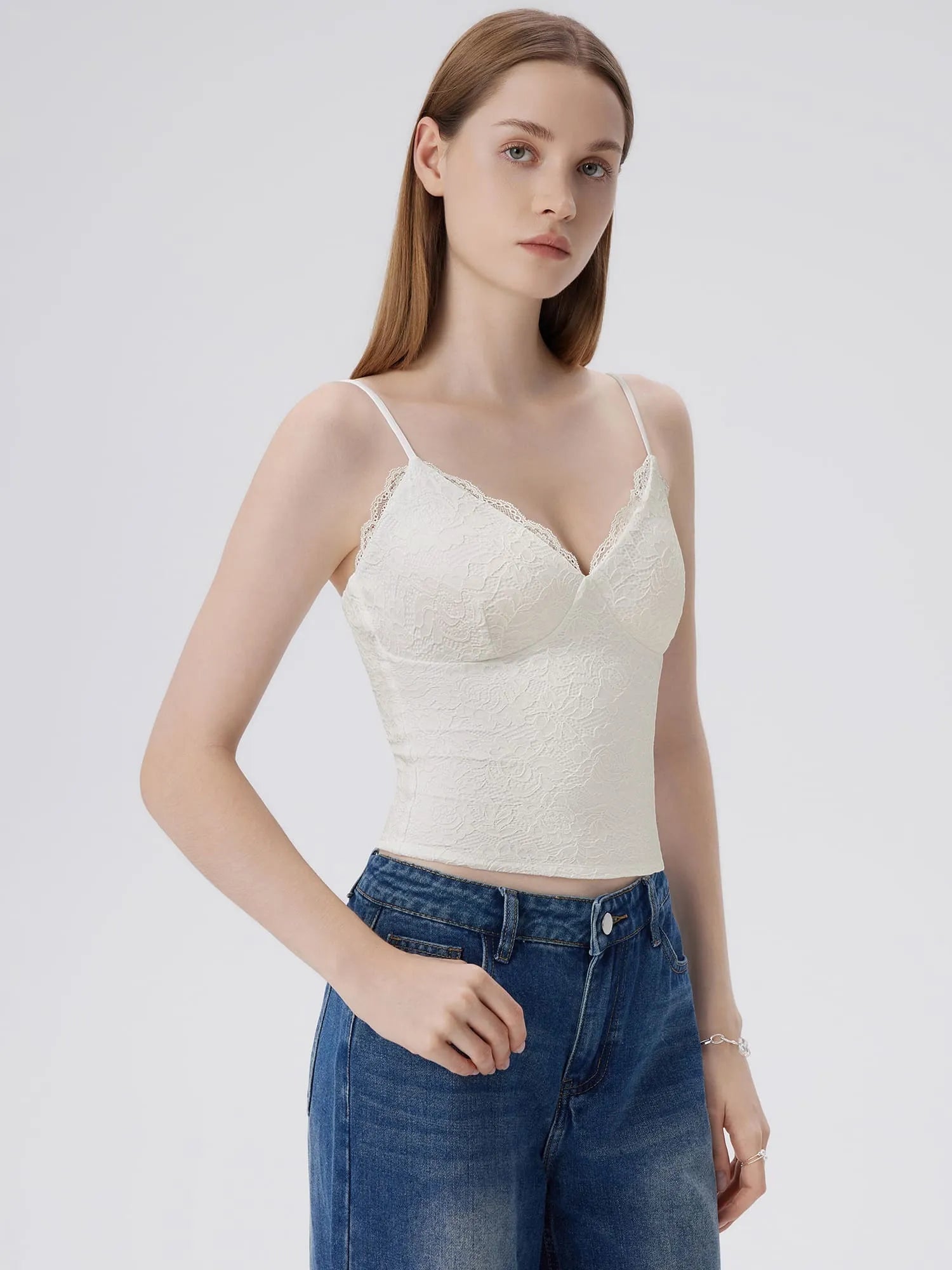 Lace Lined V Neck Y2k Tank Top-SUUKSESS-SUUKSESS