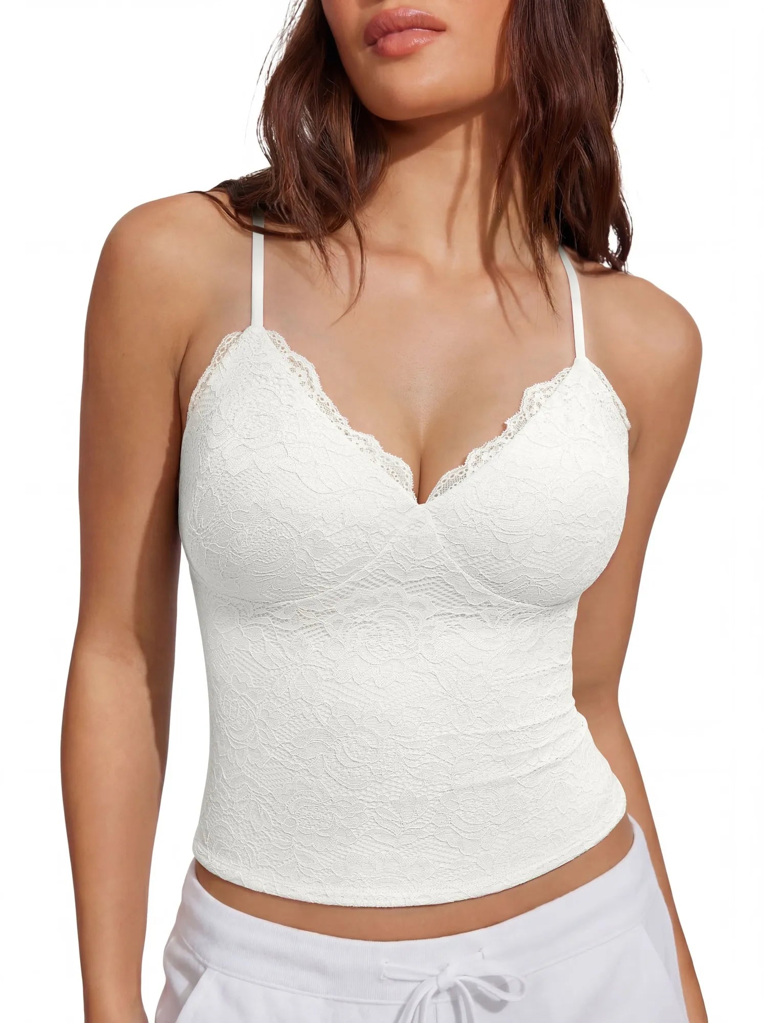 Lace Lined V Neck Y2k Tank Top-SUUKSESS-SUUKSESS