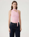 Off Shoulder Halter High Neck Tank Tops with Scarf-SUUKSESS-Pink-XS-SUUKSESS