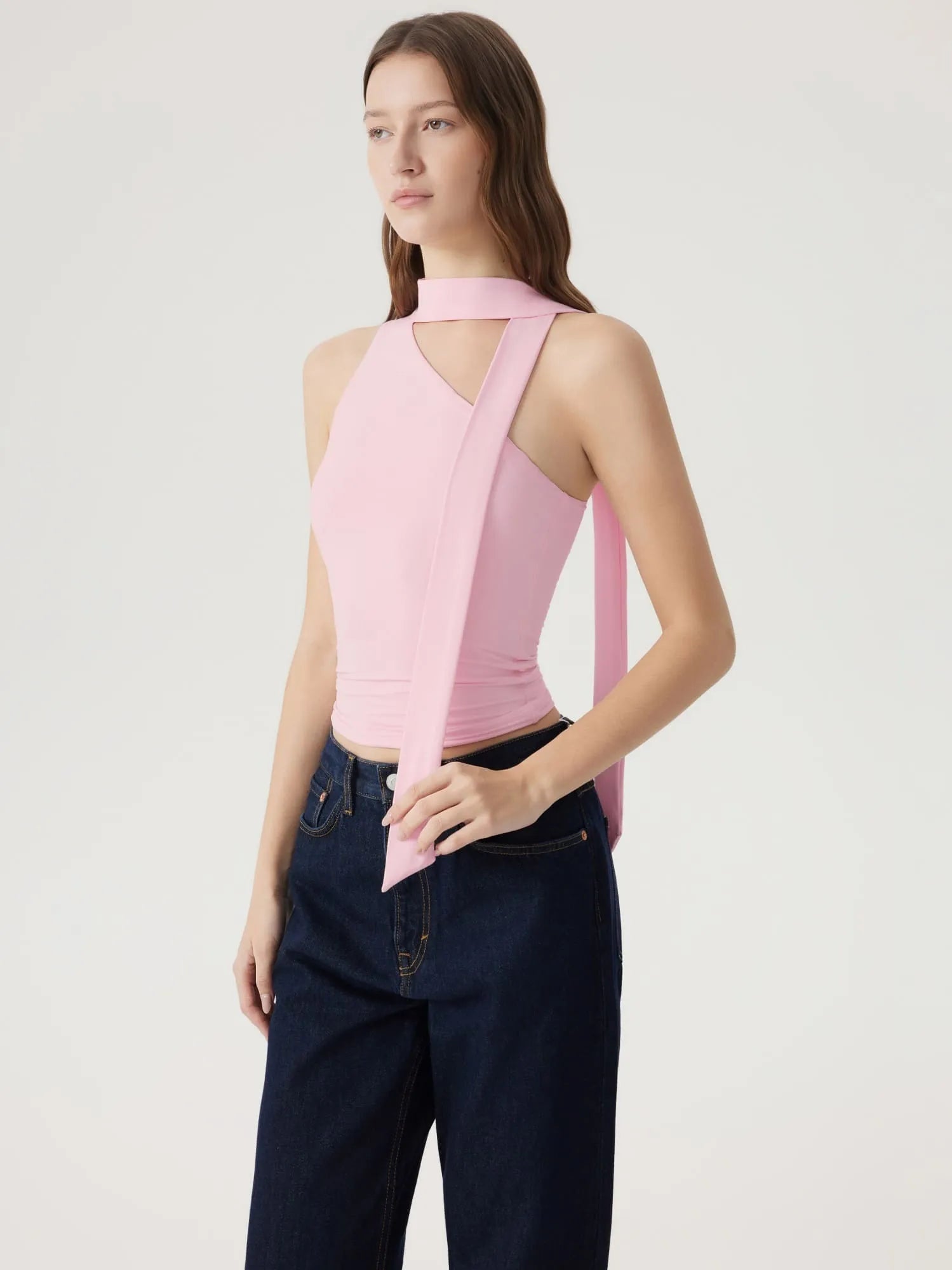 Off Shoulder Halter High Neck Tank Tops with Scarf-SUUKSESS-SUUKSESS