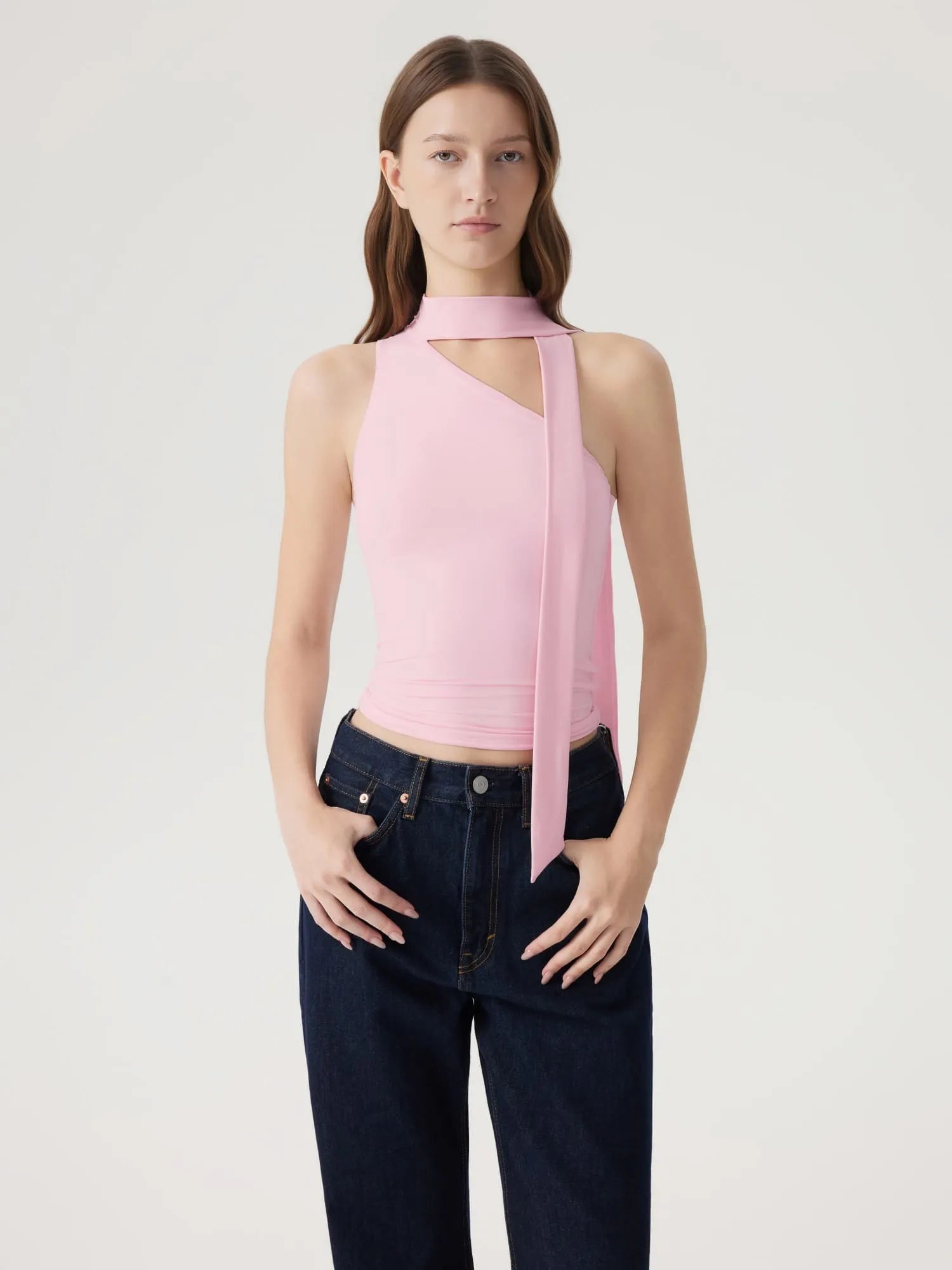 Off Shoulder Halter High Neck Tank Tops with Scarf-SUUKSESS-SUUKSESS