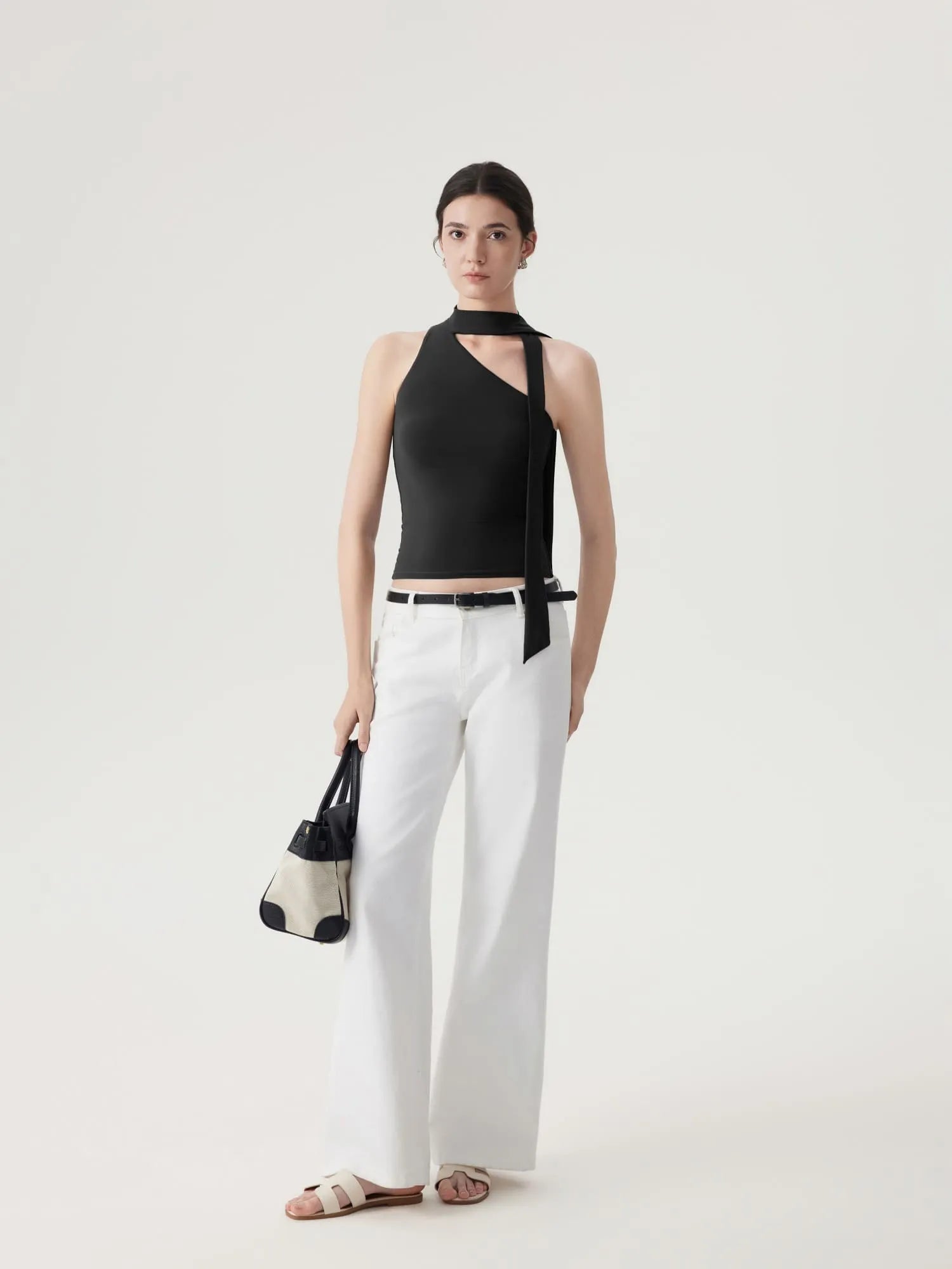 Off Shoulder Halter High Neck Tank Tops with Scarf-SUUKSESS-SUUKSESS