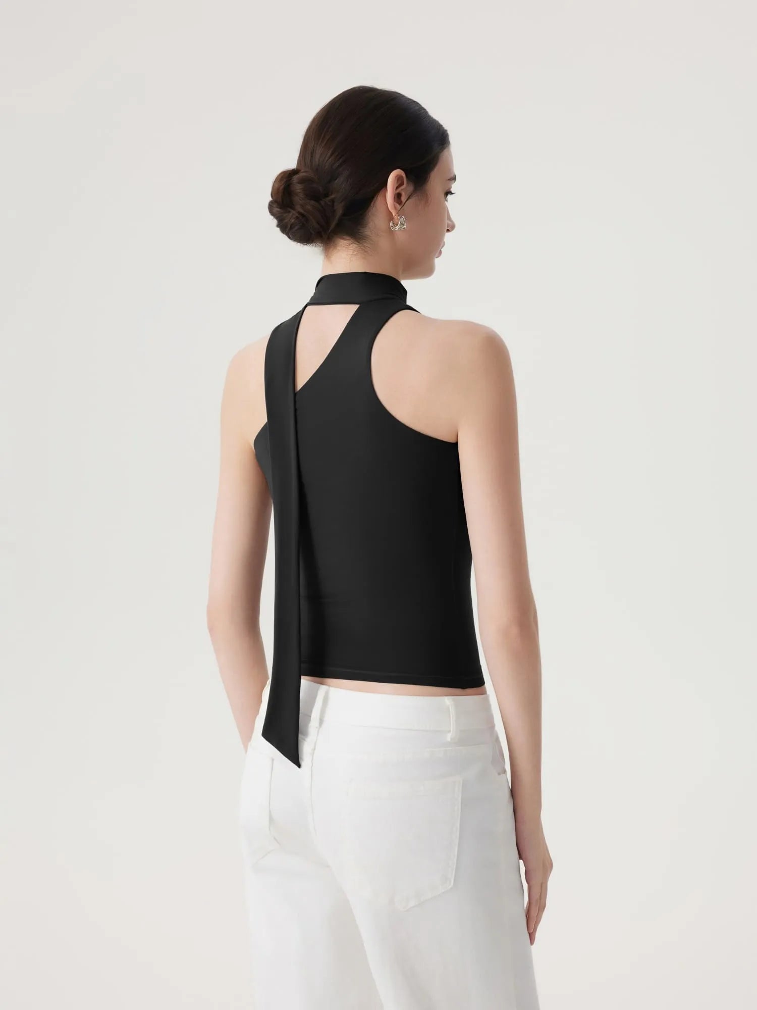 Off Shoulder Halter High Neck Tank Tops with Scarf-SUUKSESS-SUUKSESS