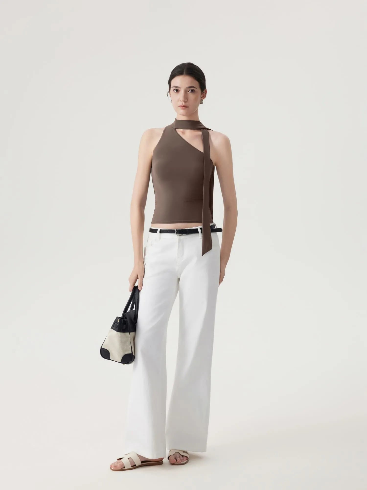 Off Shoulder Halter High Neck Tank Tops with Scarf-SUUKSESS-SUUKSESS