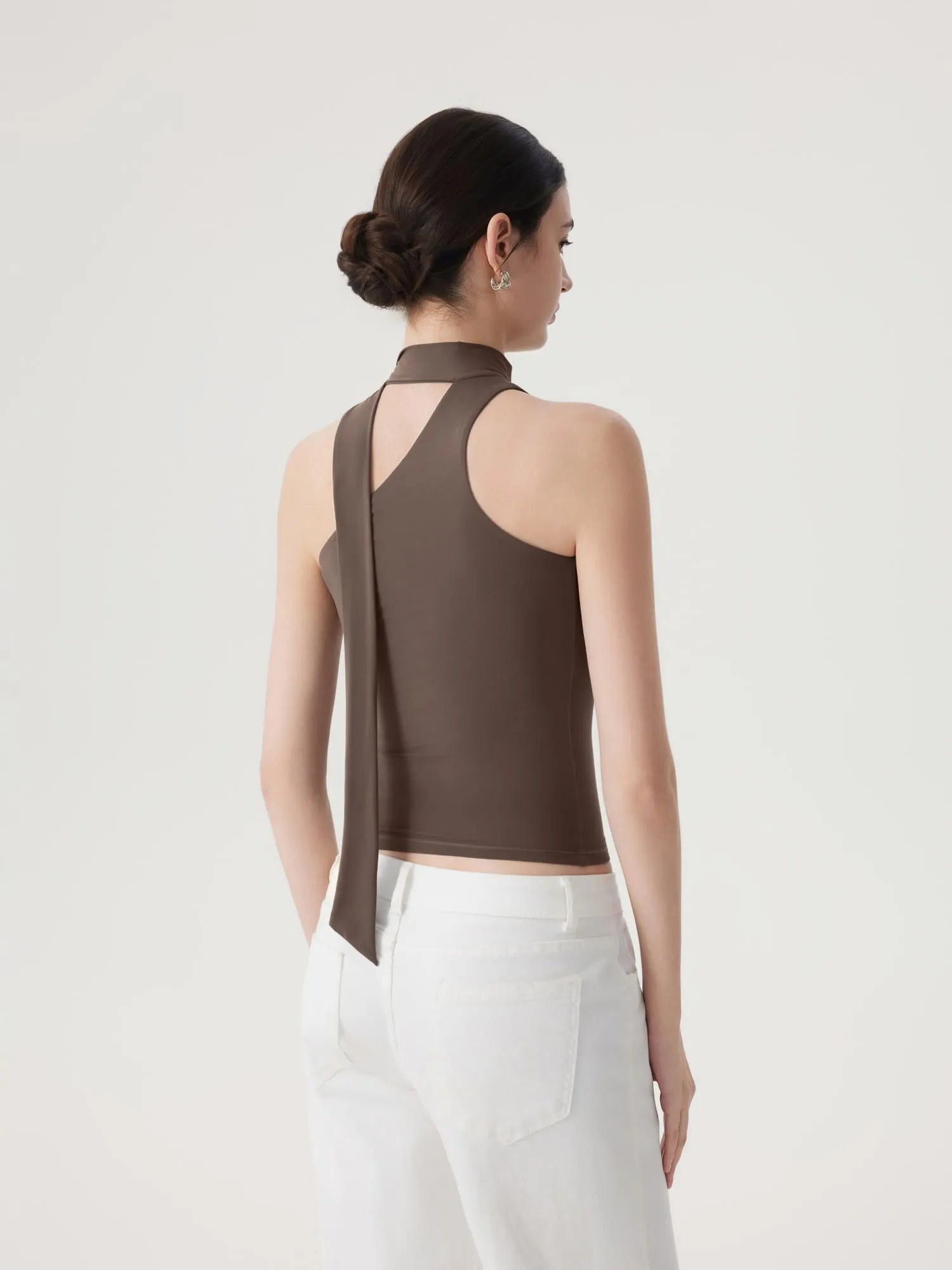 Off Shoulder Halter High Neck Tank Tops with Scarf-SUUKSESS-SUUKSESS