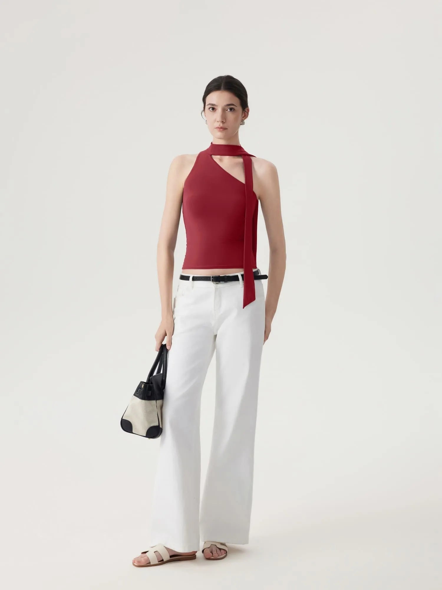 Off Shoulder Halter High Neck Tank Tops with Scarf-SUUKSESS-SUUKSESS