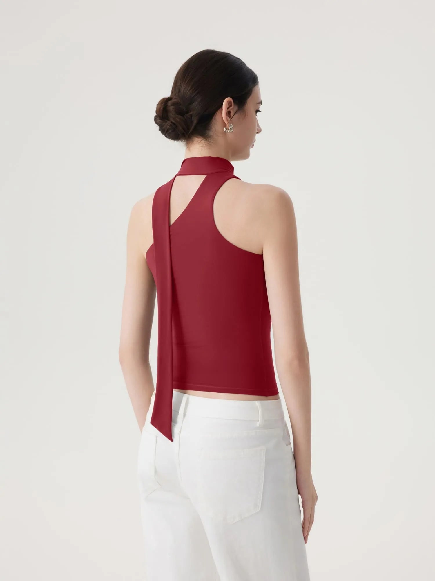 Off Shoulder Halter High Neck Tank Tops with Scarf-SUUKSESS-SUUKSESS