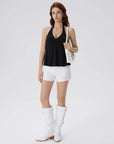 Babydoll Halter Peplum Backless Tank Tops-SUUKSESS-Black-XS-SUUKSESS