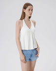 Babydoll Halter Peplum Backless Tank Tops-SUUKSESS-White-XS-SUUKSESS