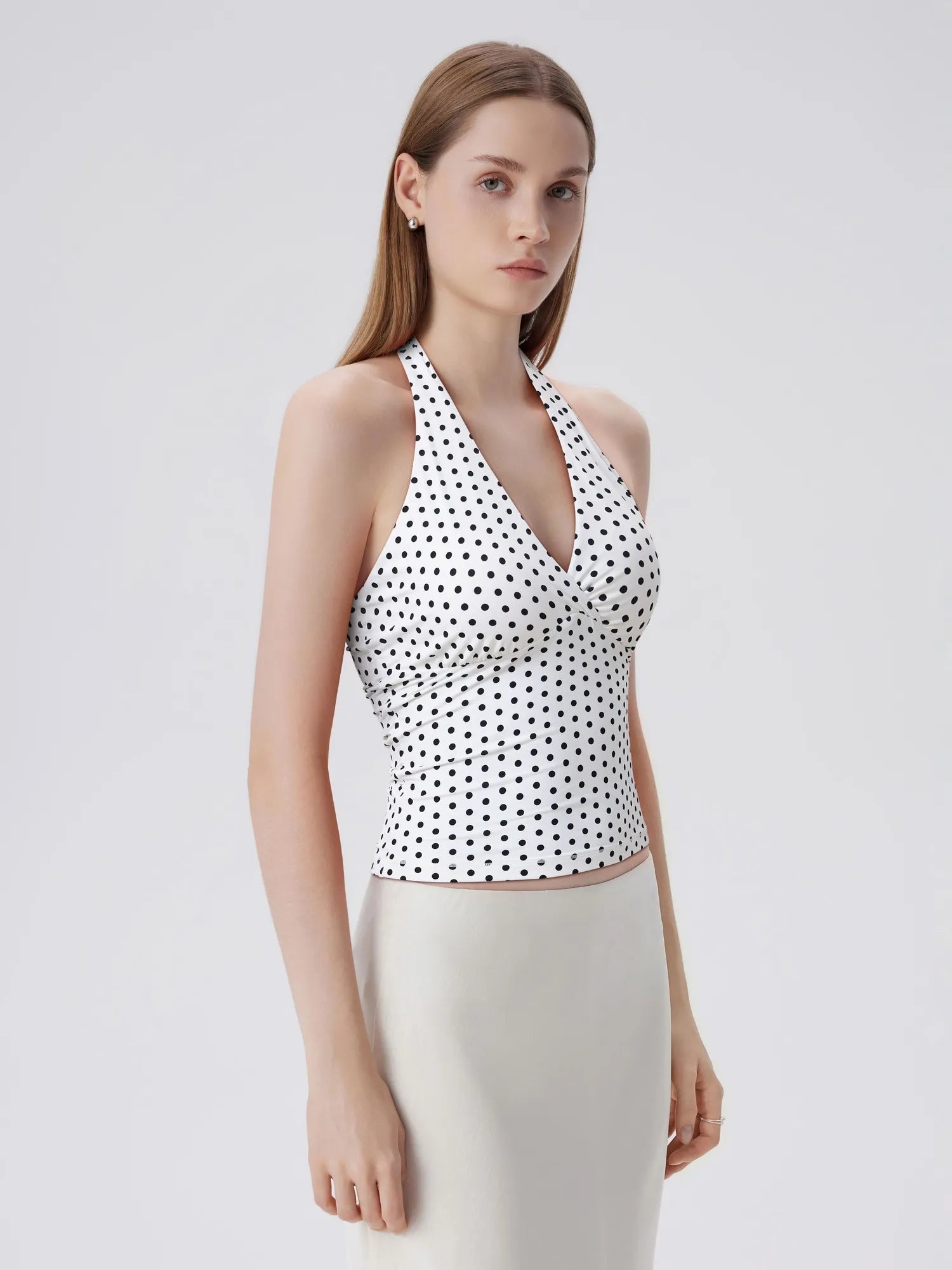 Double Lined V Neck Halter Backless Tank Tops-SUUKSESS-Dots-XS-SUUKSESS