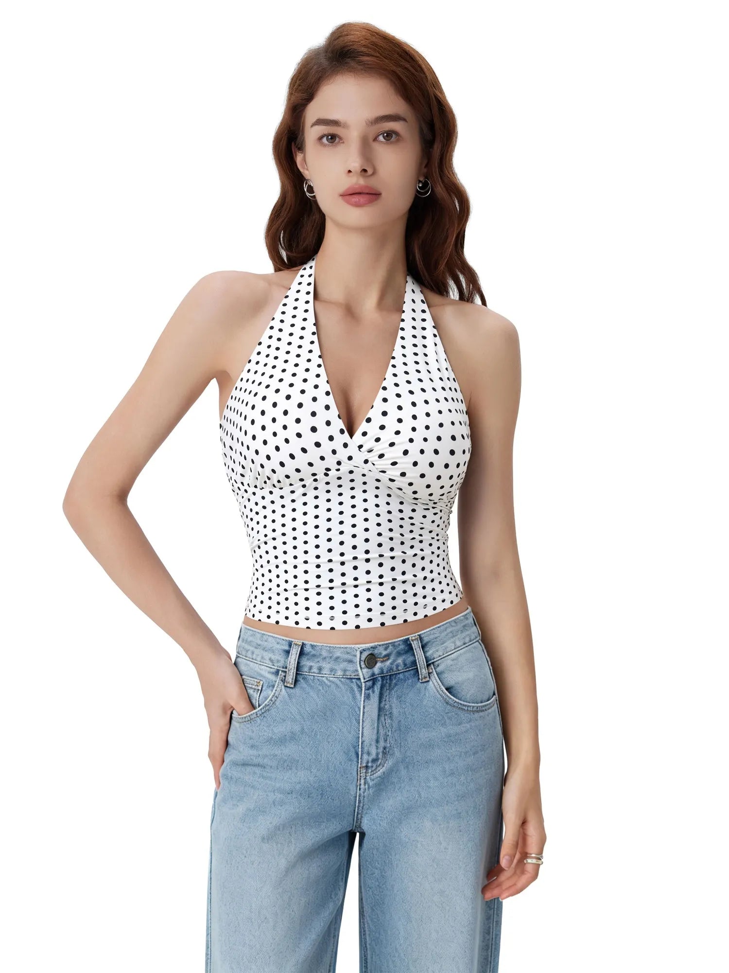 Double Lined V Neck Halter Backless Tank Tops-SUUKSESS-SUUKSESS