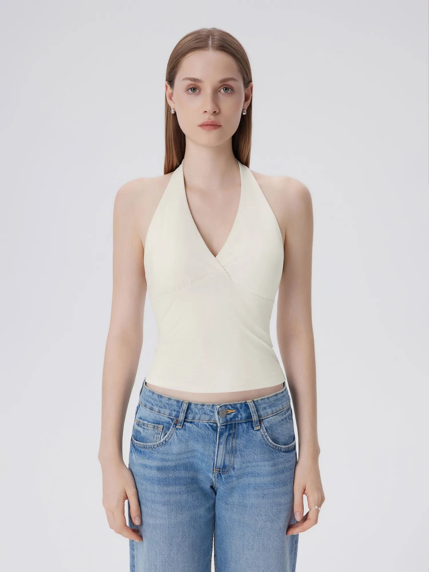 Double Lined V Neck Halter Backless Tank Tops-SUUKSESS-White-XS-SUUKSESS
