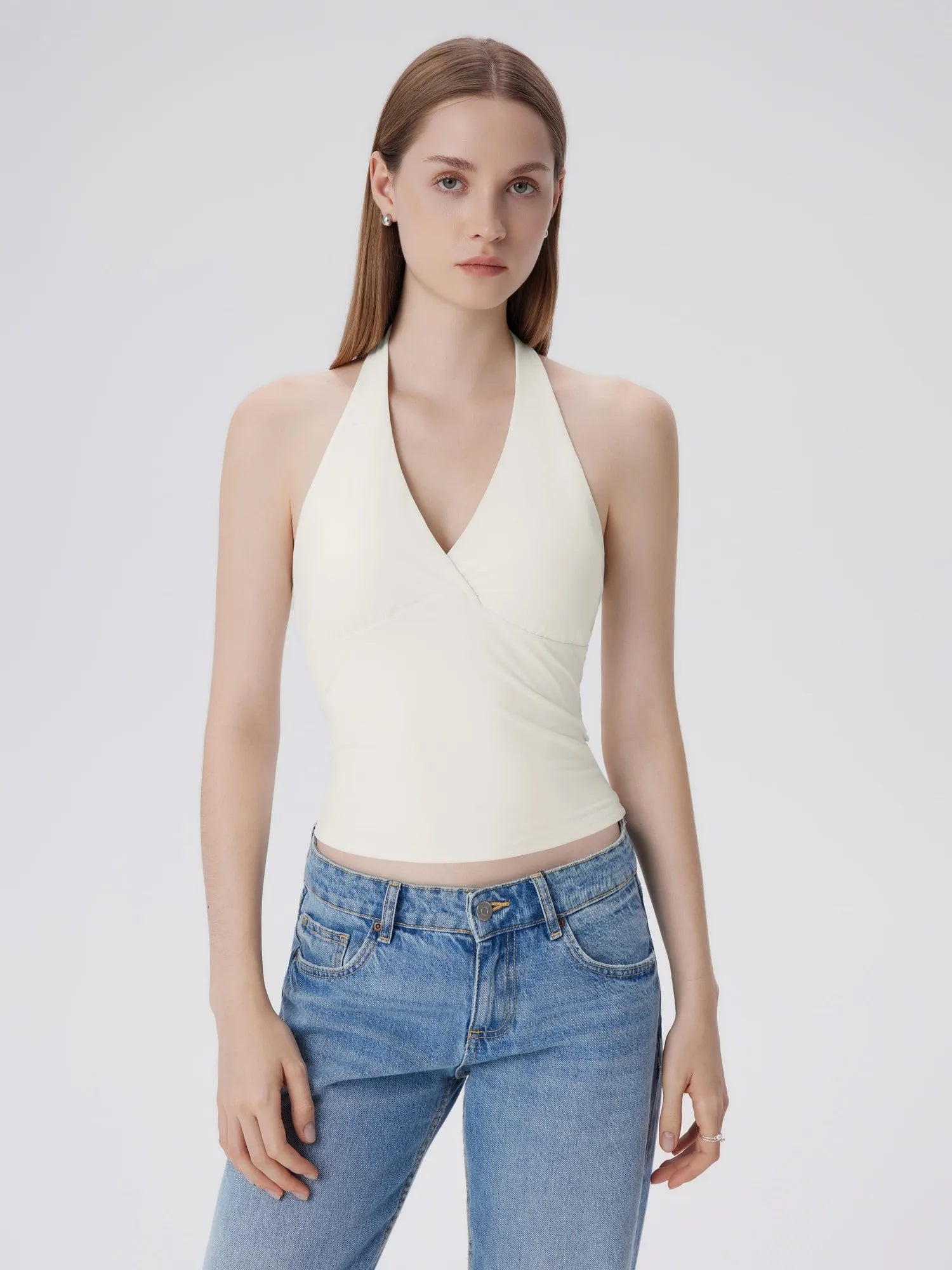 Double Lined V Neck Halter Backless Tank Tops-SUUKSESS-SUUKSESS