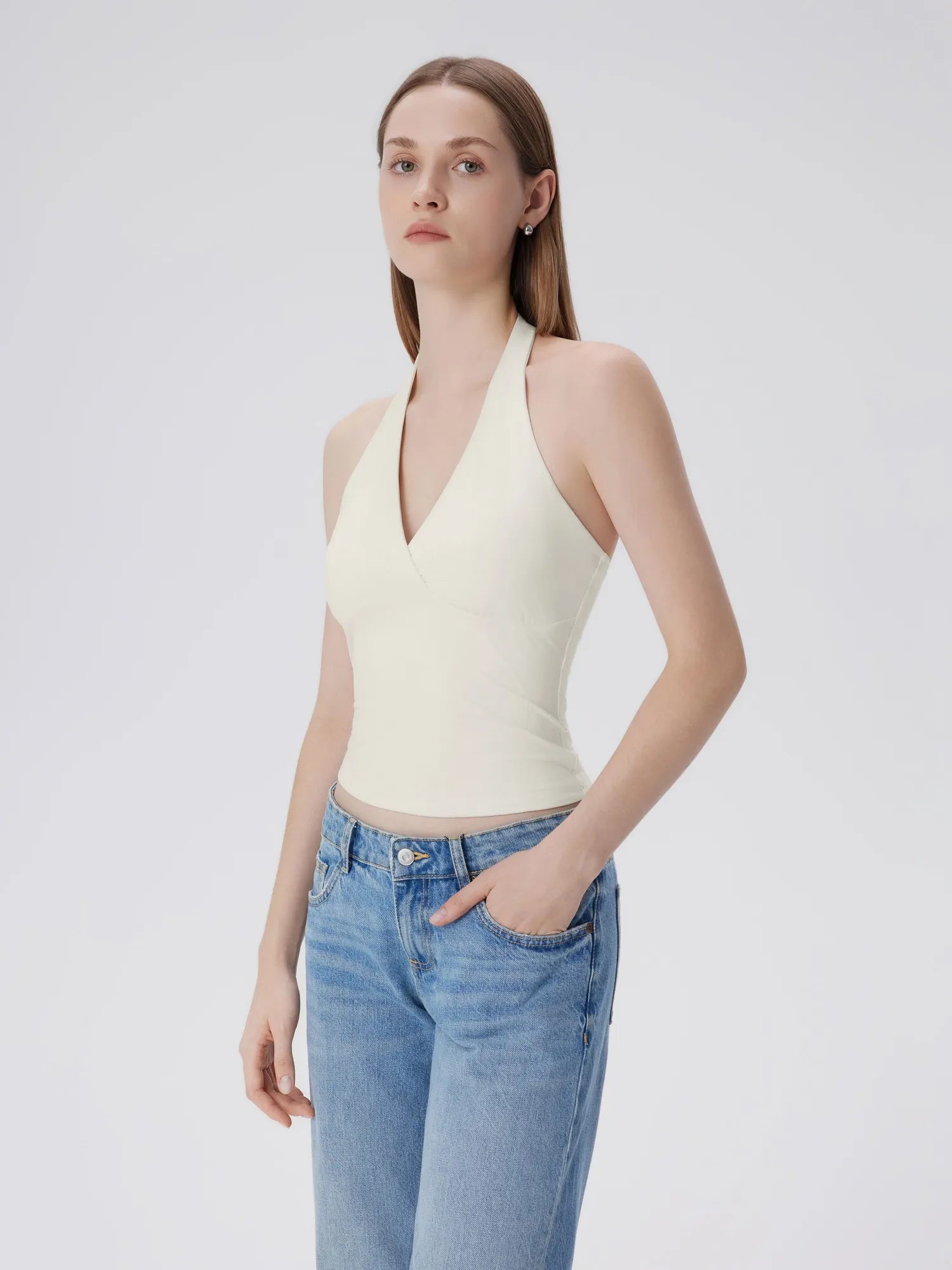 Double Lined V Neck Halter Backless Tank Tops-SUUKSESS-SUUKSESS