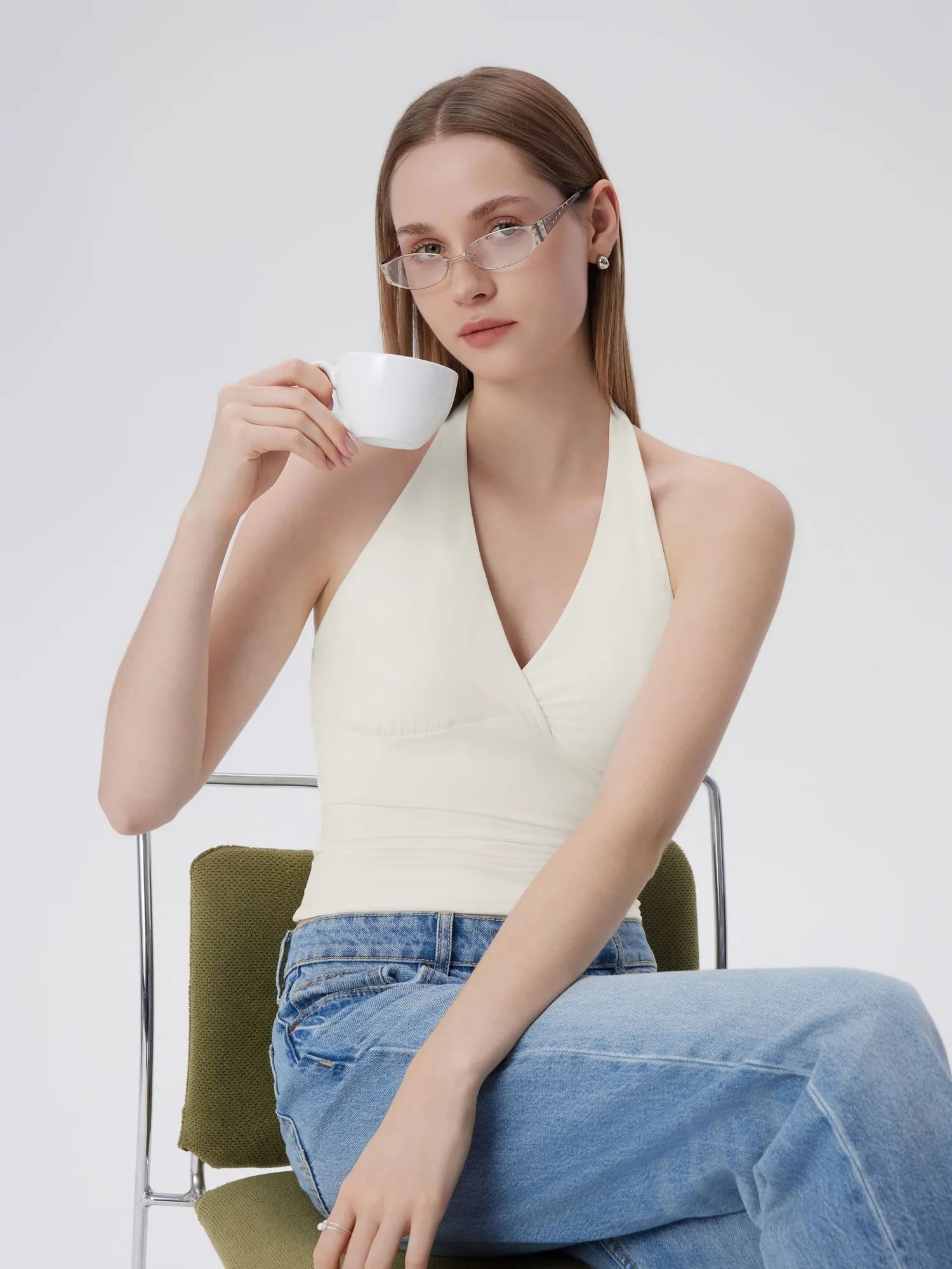 Double Lined V Neck Halter Backless Tank Tops-SUUKSESS-SUUKSESS
