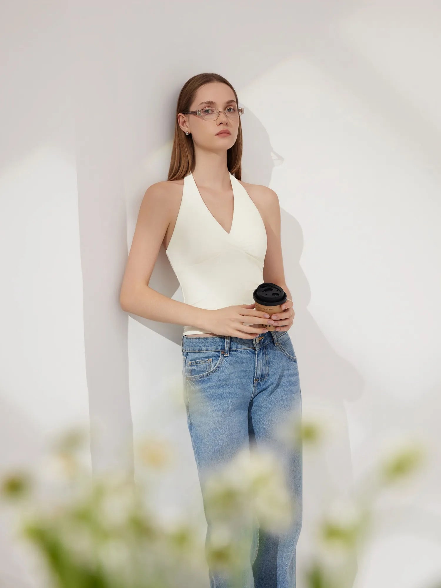 Double Lined V Neck Halter Backless Tank Tops-SUUKSESS-SUUKSESS