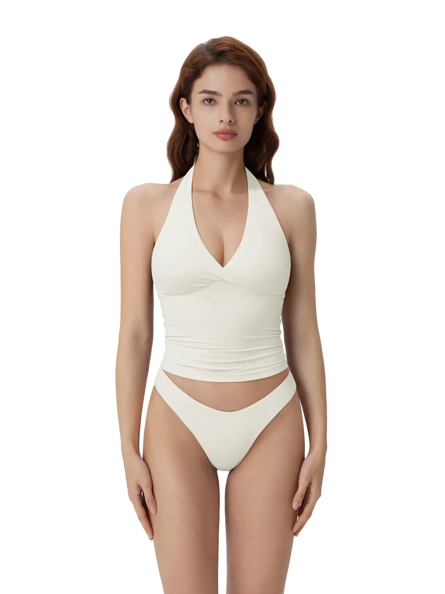 Double Lined V Neck Halter Backless Tank Tops-SUUKSESS-SUUKSESS