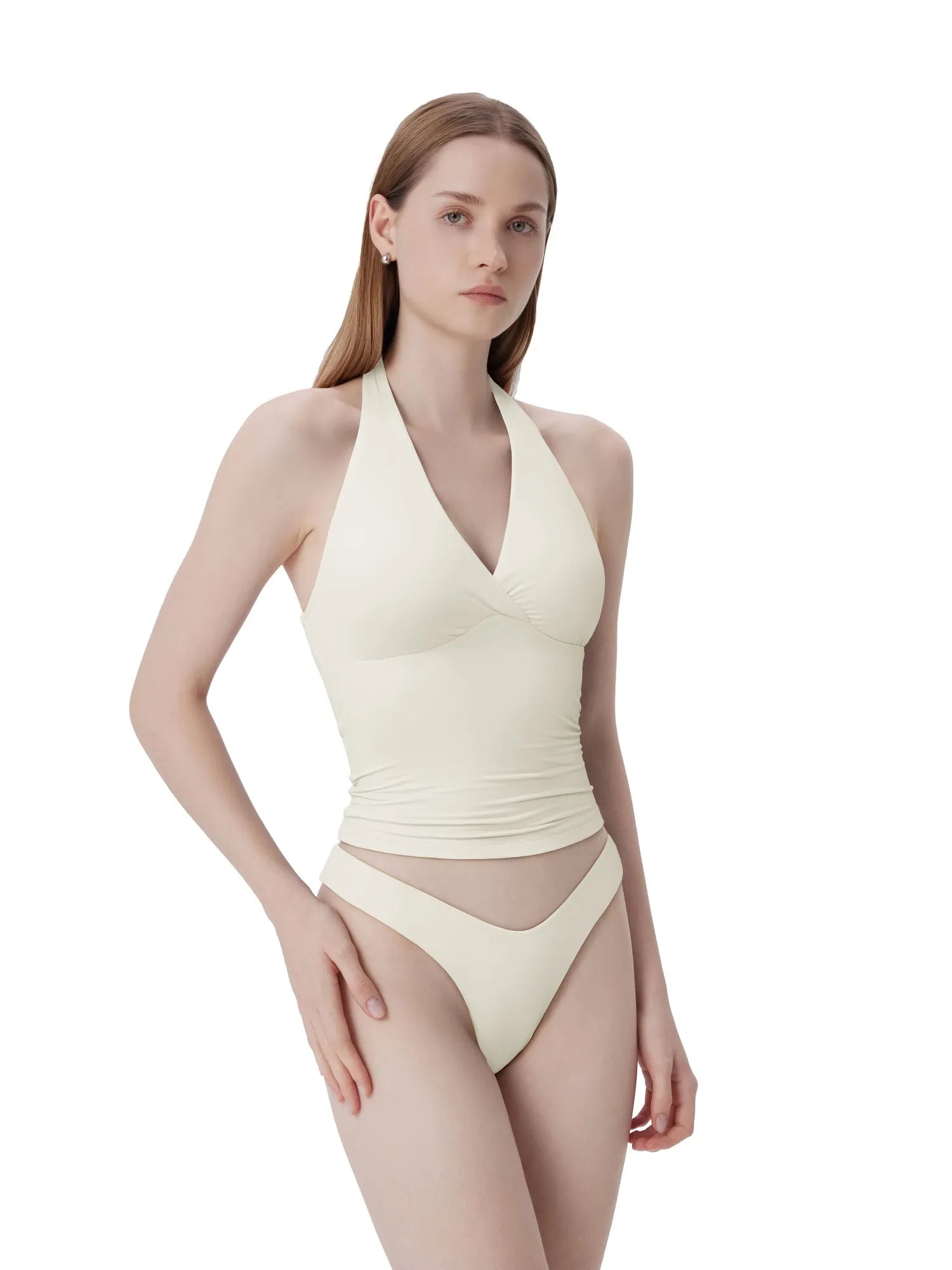 Double Lined V Neck Halter Backless Tank Tops-SUUKSESS-SUUKSESS