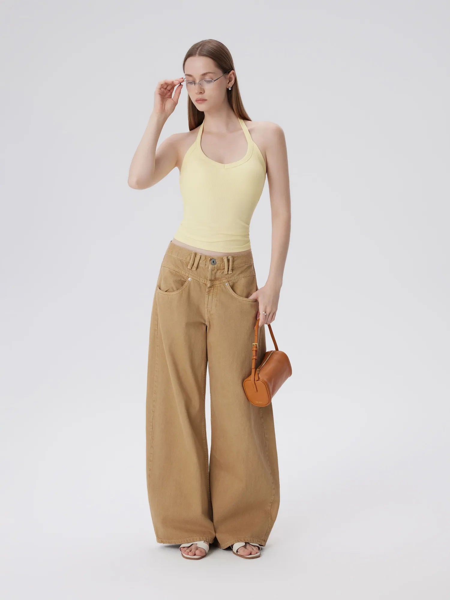 Cotton Ribbed V Neck Halter Tank Top