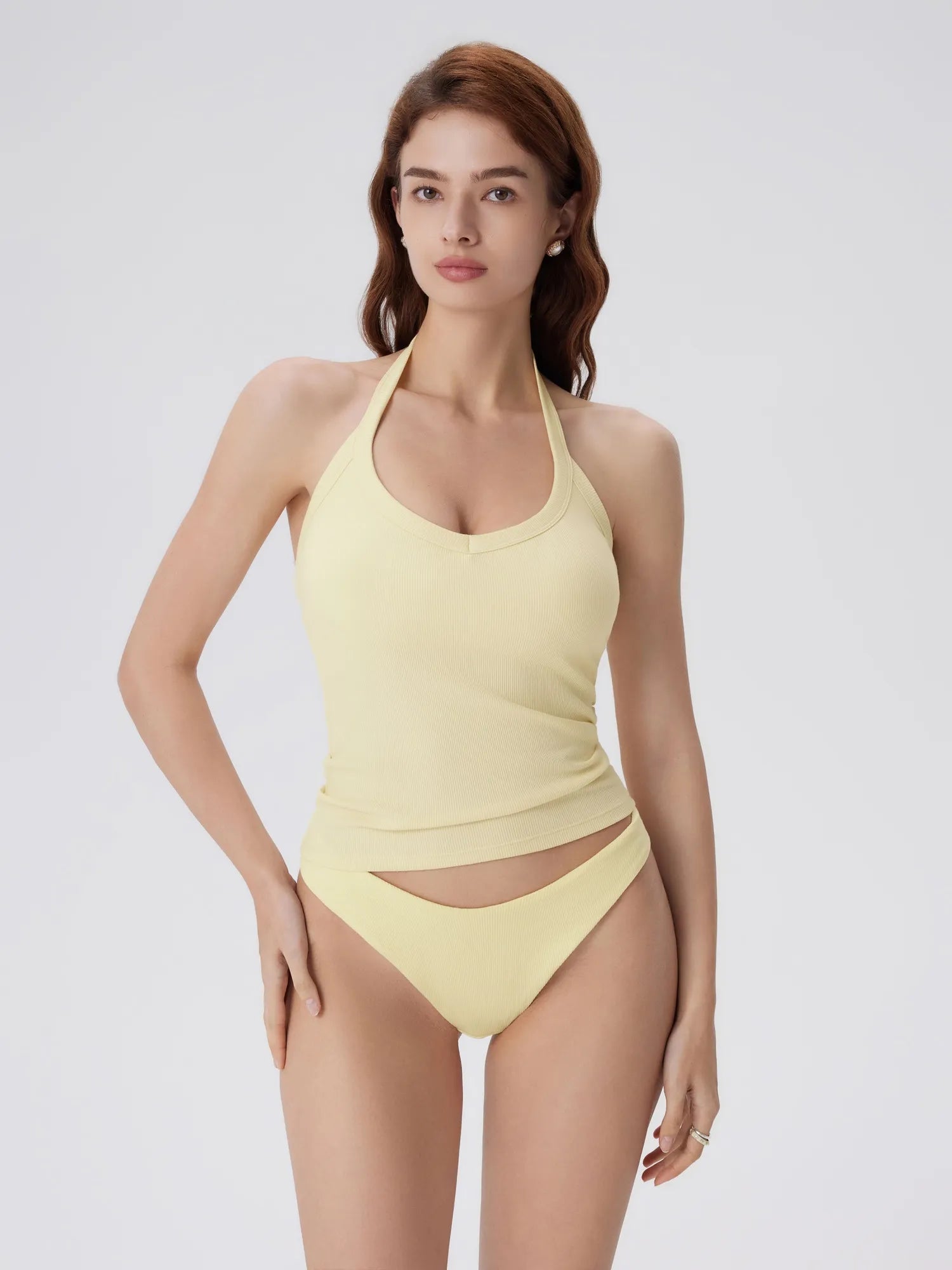 Cotton Ribbed V Neck Halter Tank Top