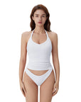 Cotton Ribbed V Neck Halter Tank Top