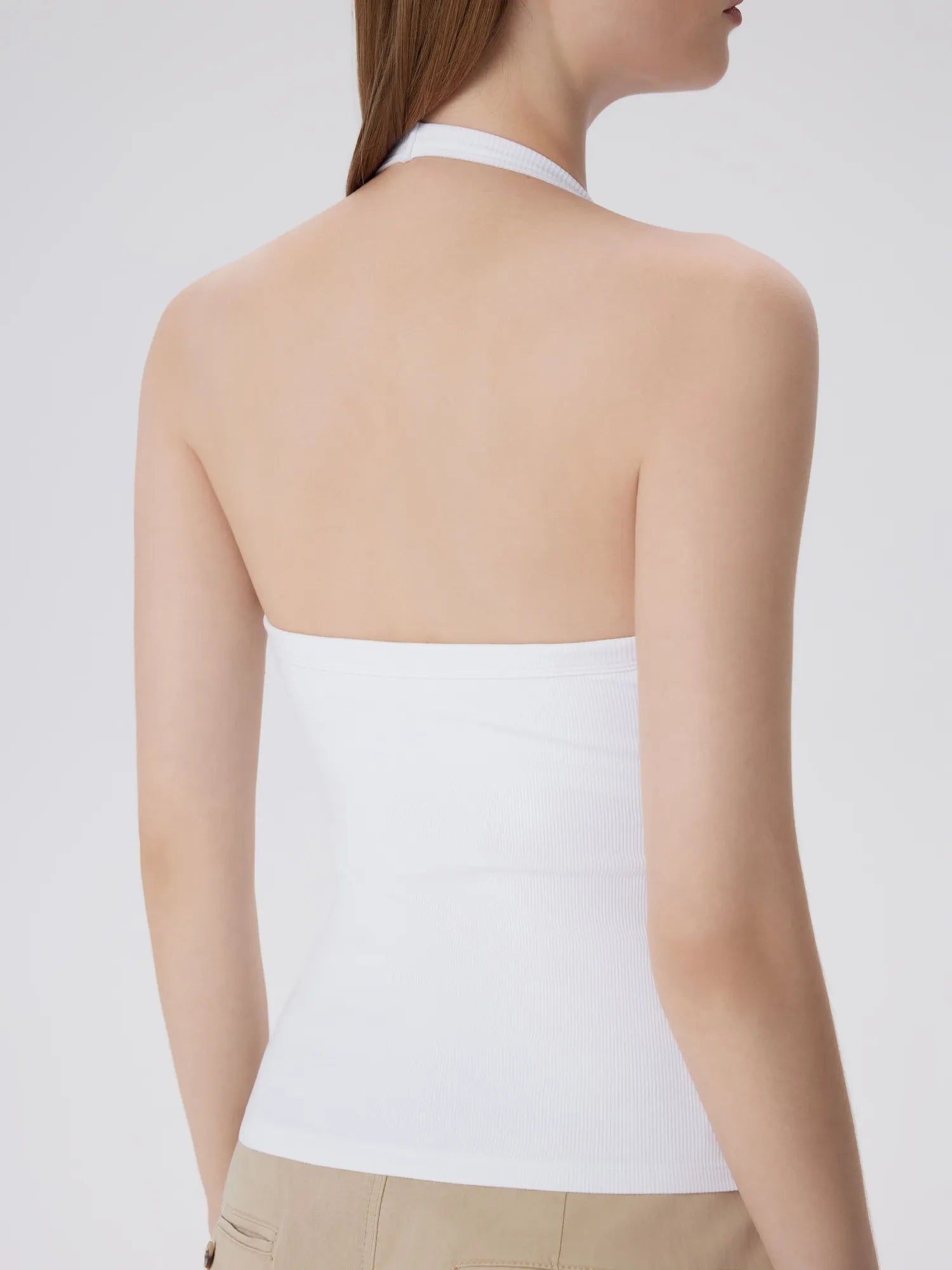Cotton Ribbed V Neck Halter Tank Top