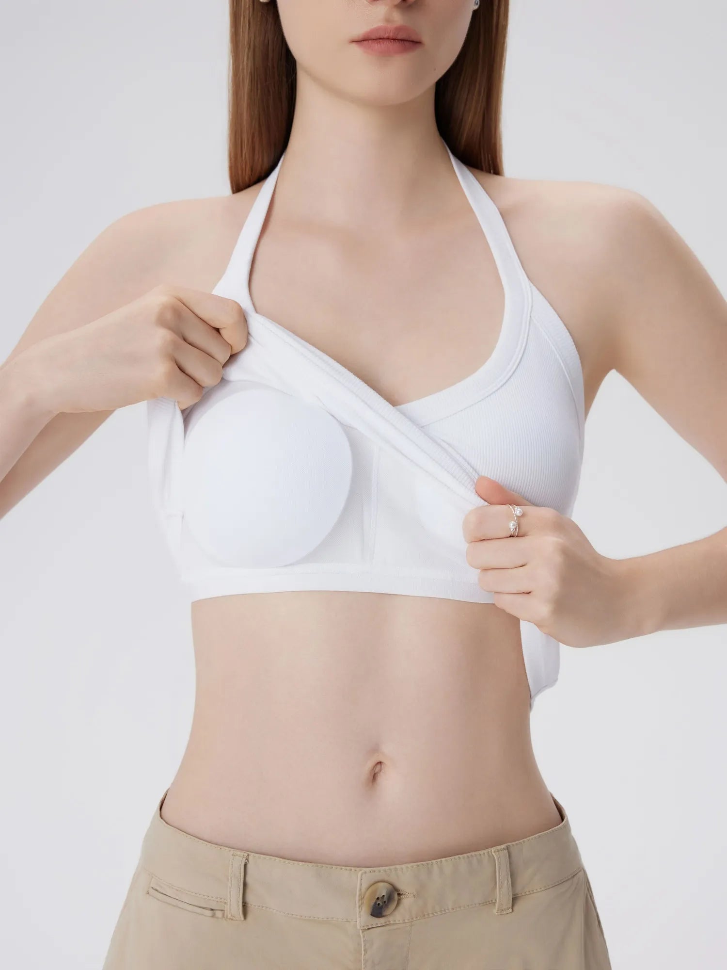 Cotton Ribbed V Neck Halter Tank Top