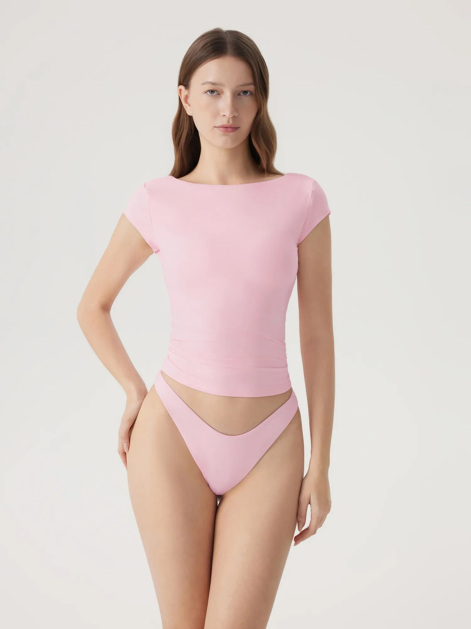 Boat Neck Cowl Backless Tops-SUUKSESS-Pink-XS-SUUKSESS