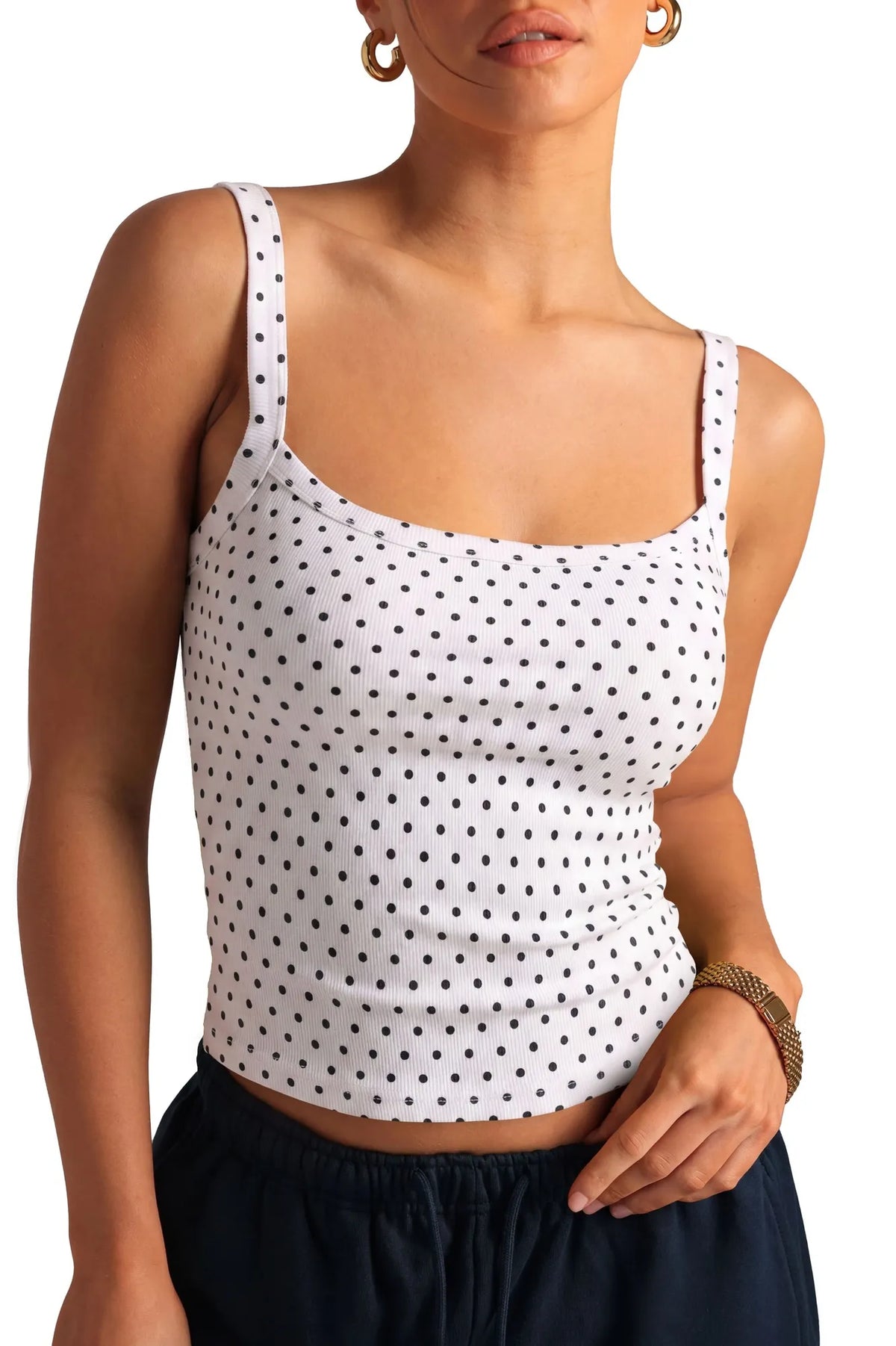Cotton Rib Square Padded Tank Tops