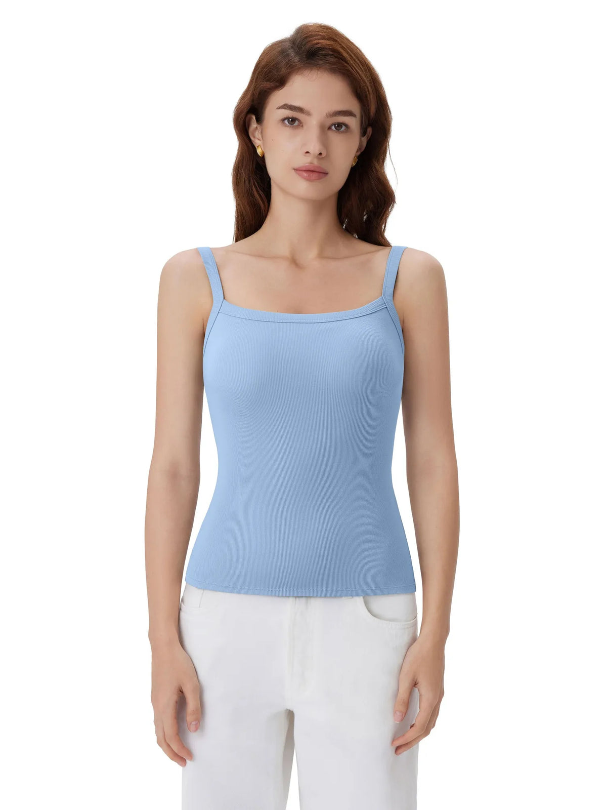Cotton Rib Square Padded Tank Tops