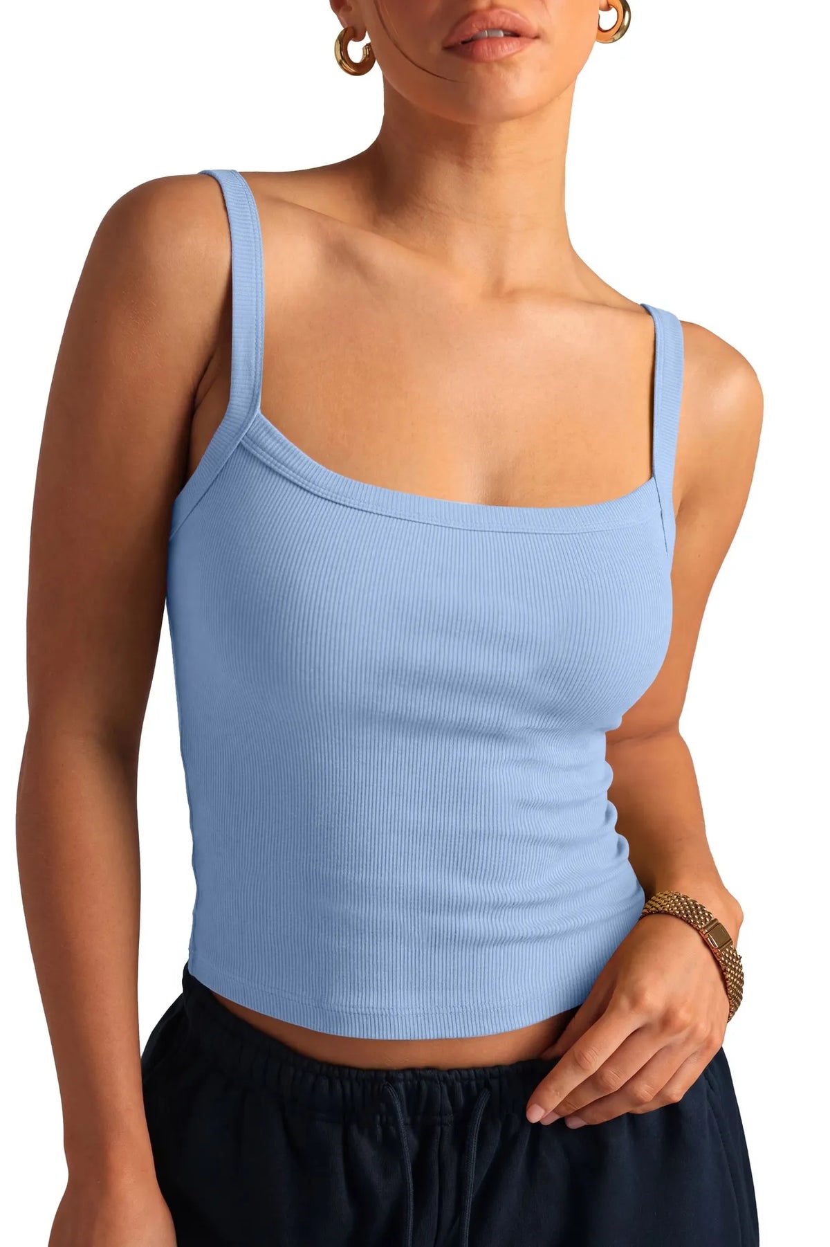 Cotton Rib Square Padded Tank Tops