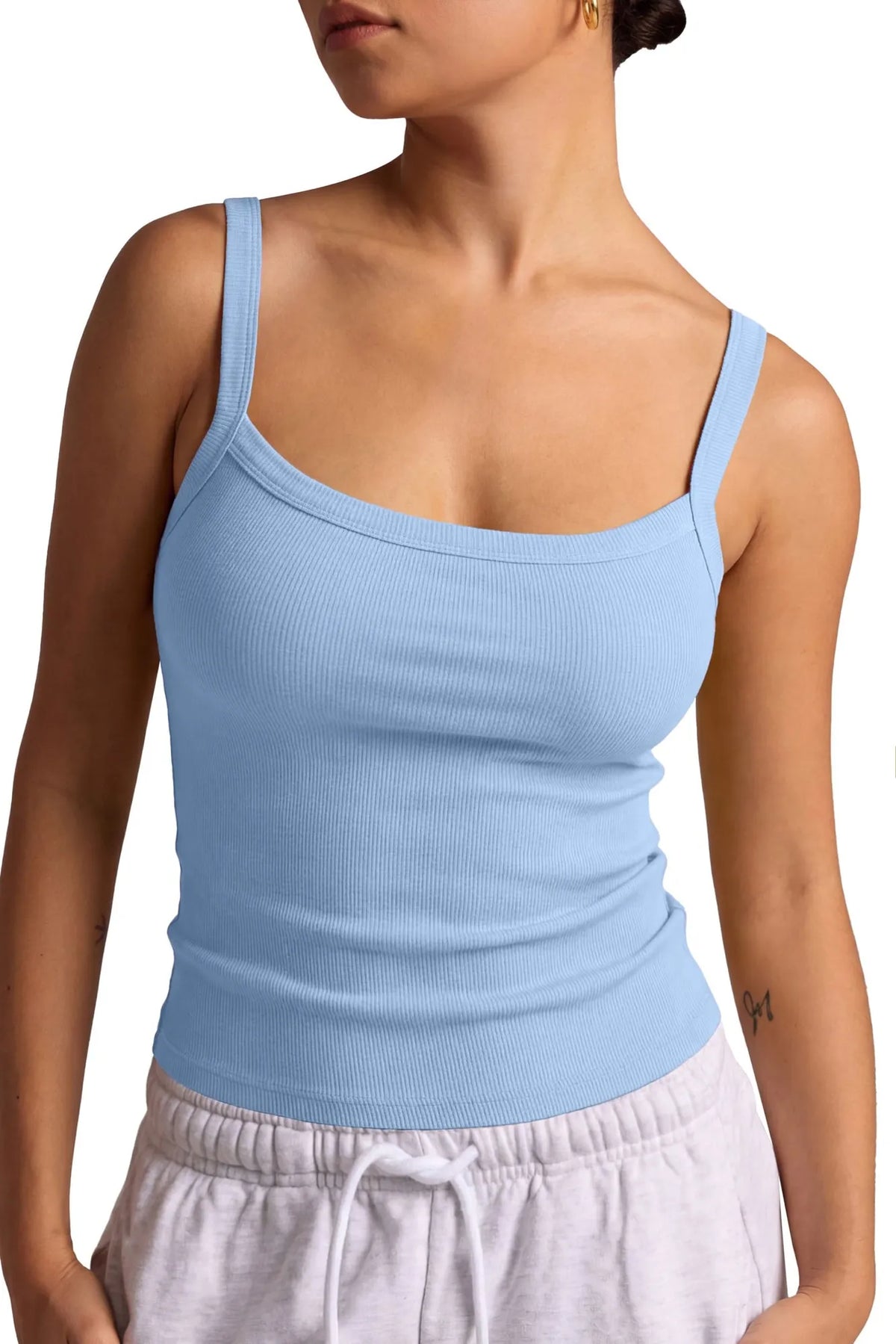 Cotton Rib Square Padded Tank Tops