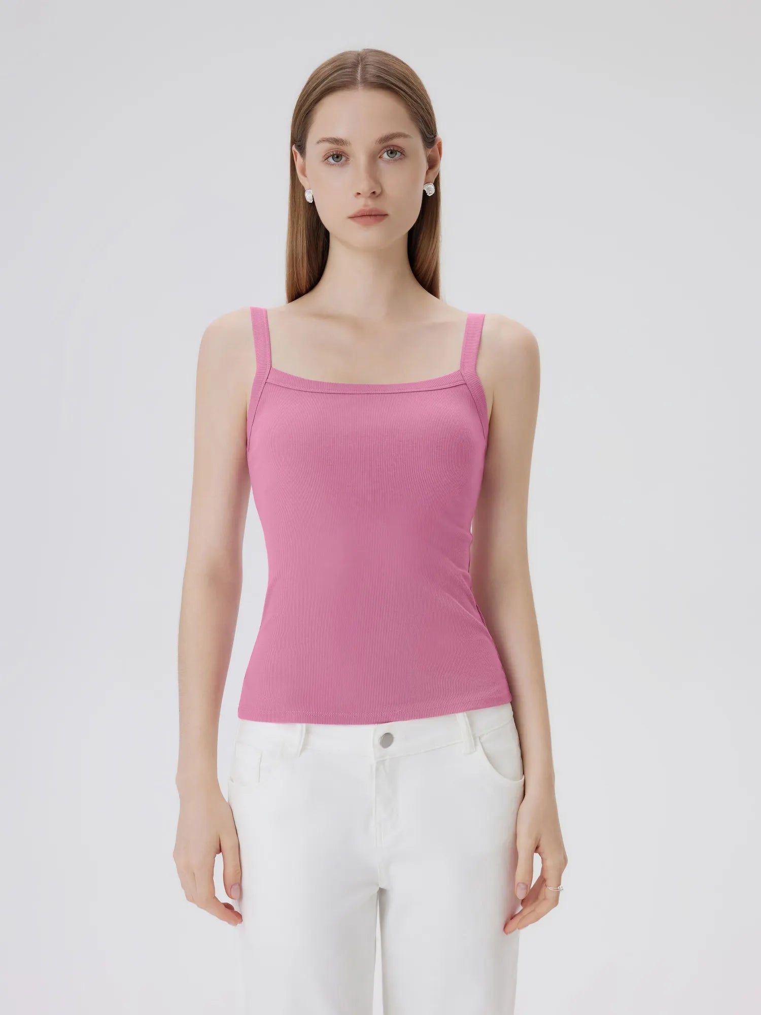 Cotton Rib Square Neck Padded Tank Tops-SUUKSESS-SUUKSESS