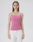 Cotton Rib Square Neck Padded Tank Tops-SUUKSESS-SUUKSESS