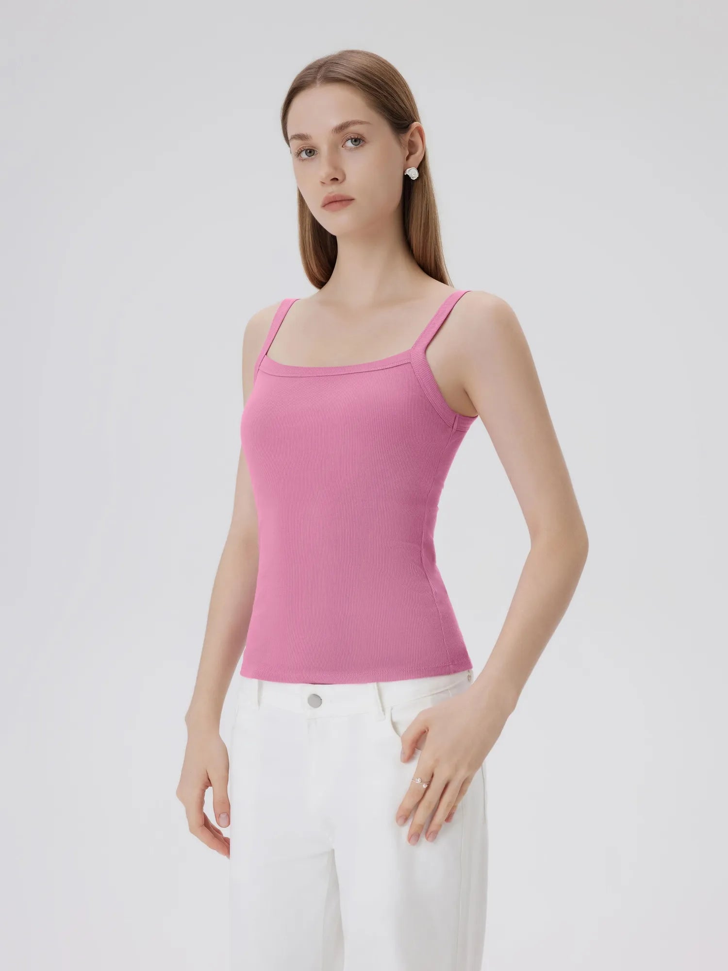 Cotton Rib Square Neck Padded Tank Tops-SUUKSESS-SUUKSESS