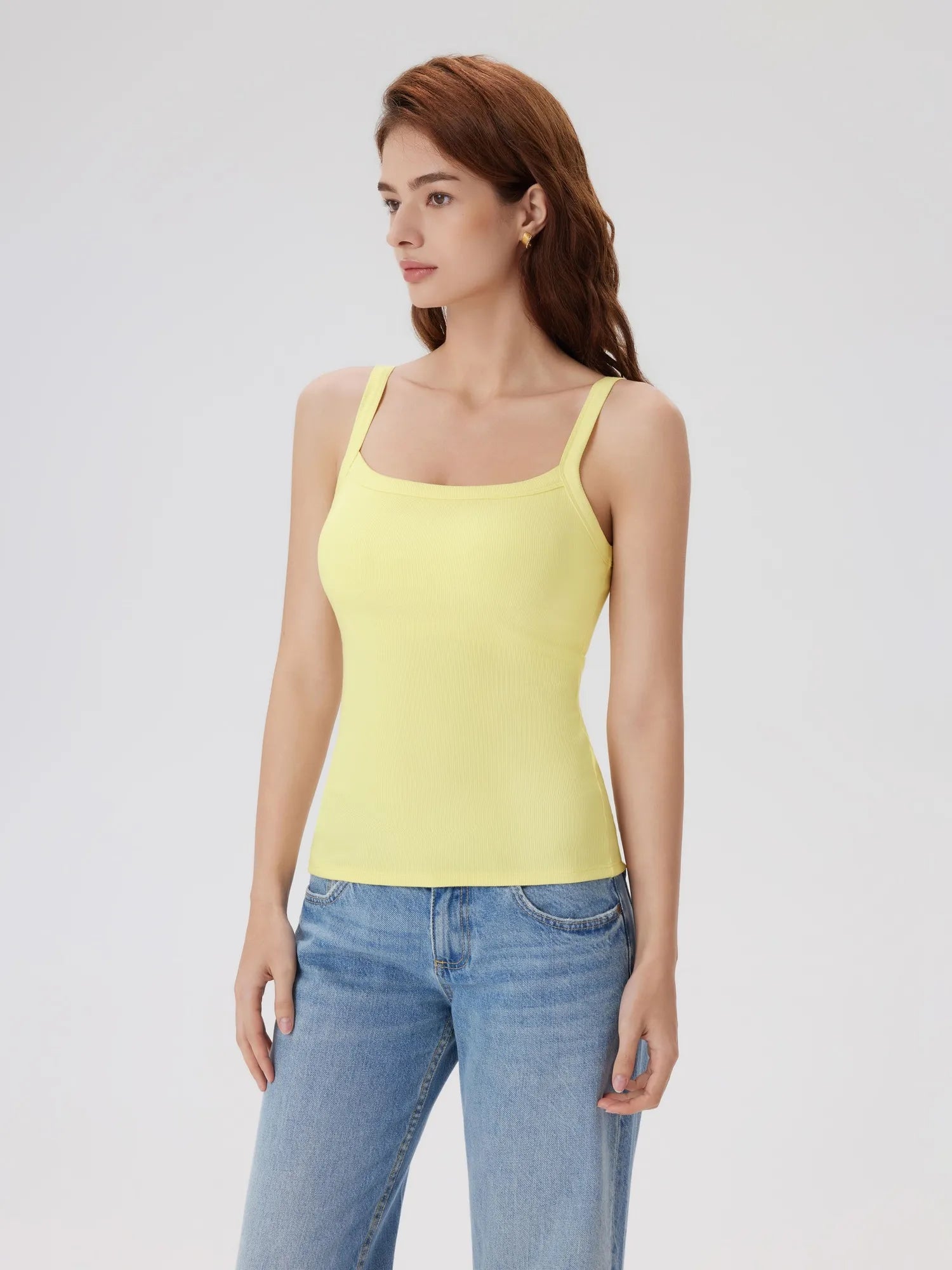 Cotton Rib Square Neck Padded Tank Tops-SUUKSESS-SUUKSESS