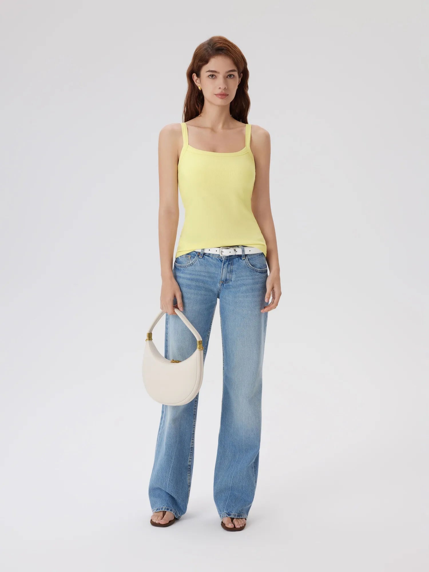 Cotton Rib Square Neck Padded Tank Tops-SUUKSESS-SUUKSESS