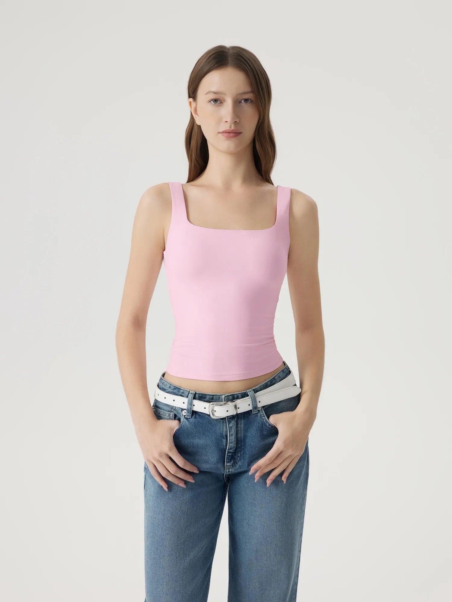 Square Neck Double Lined Backless Tank Top-SUUKSESS-SUUKSESS